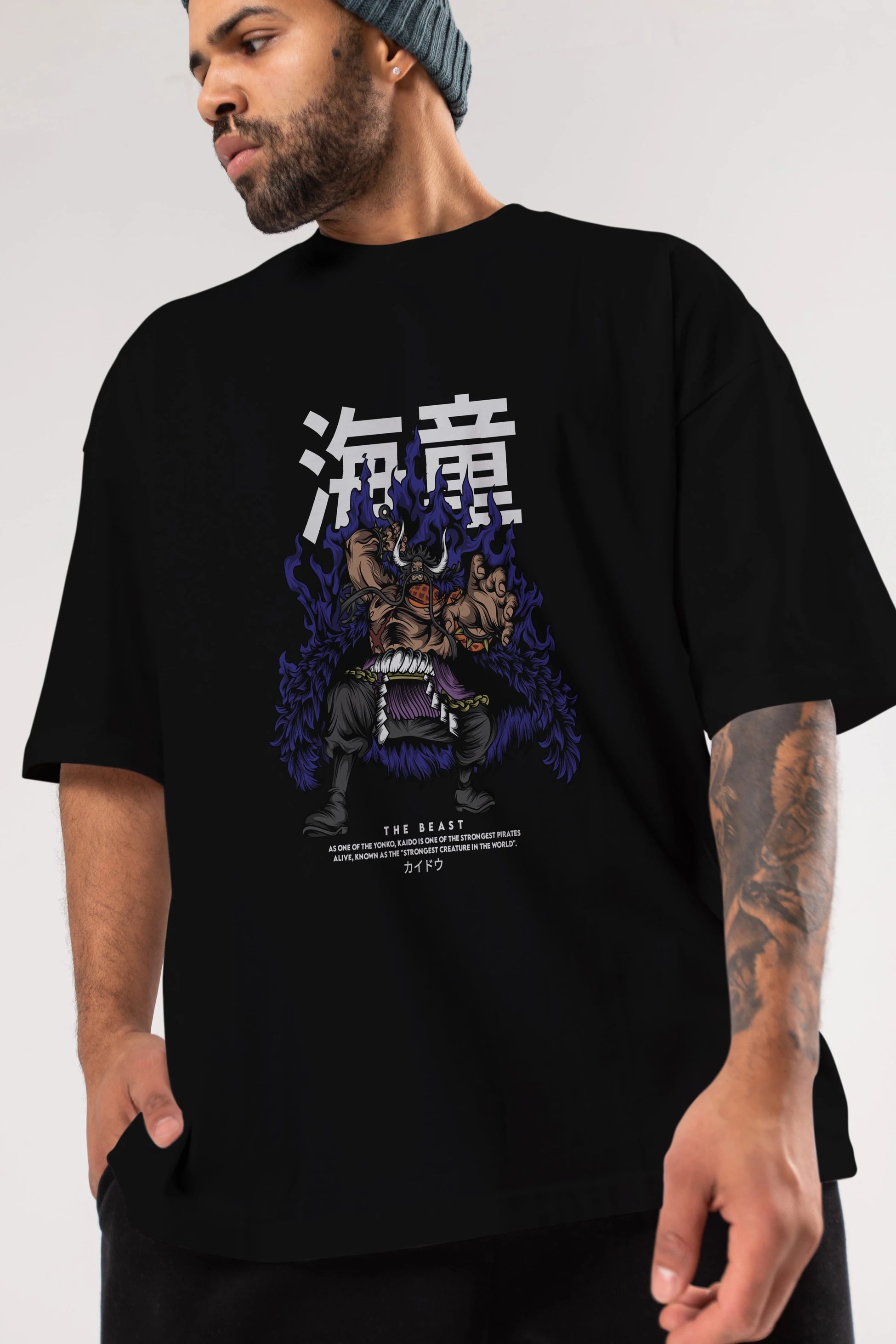 Kaido Anime Ön Baskılı Oversize t-shirt %100 pamuk Erkek Kadın Unisex