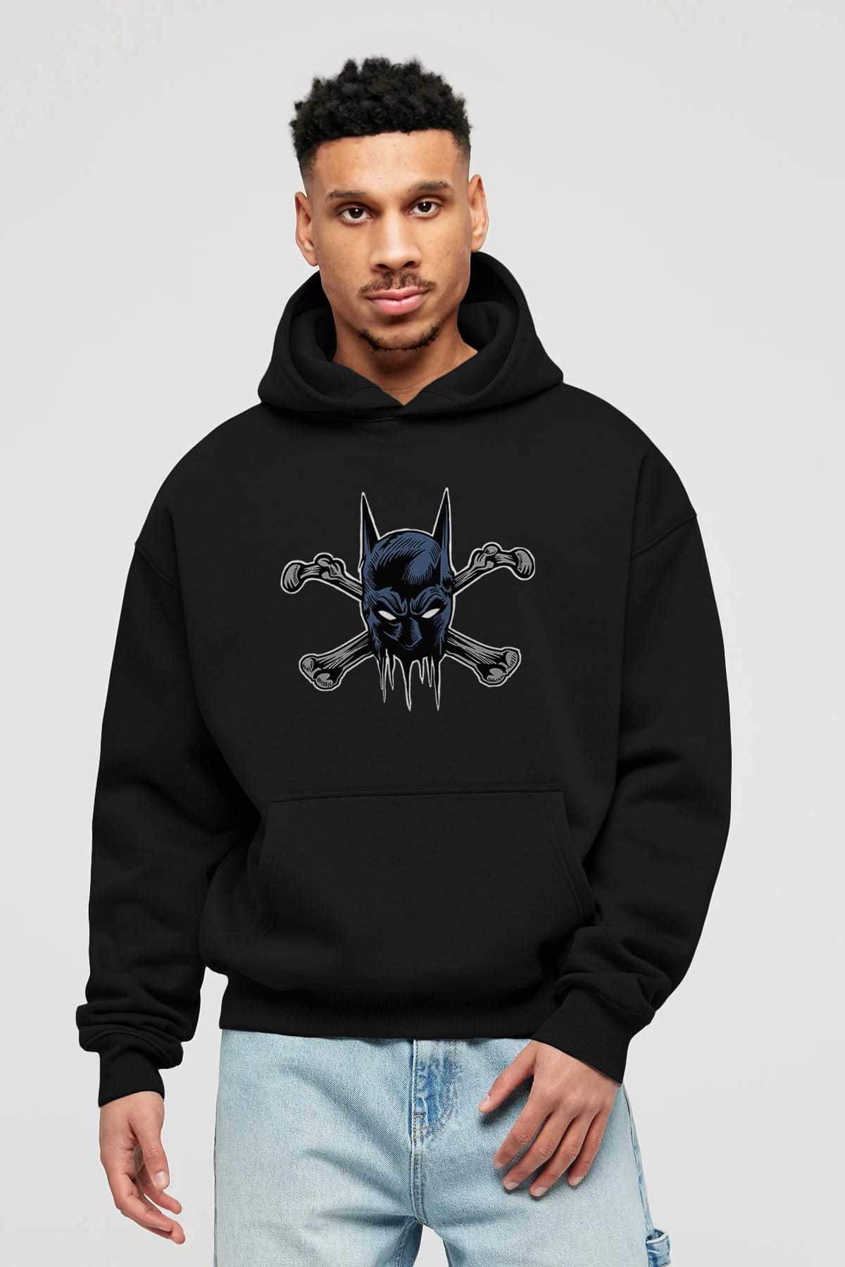 Batbones Ön Baskılı Hoodie Oversize Kapüşonlu Sweatshirt Erkek Kadın Unisex