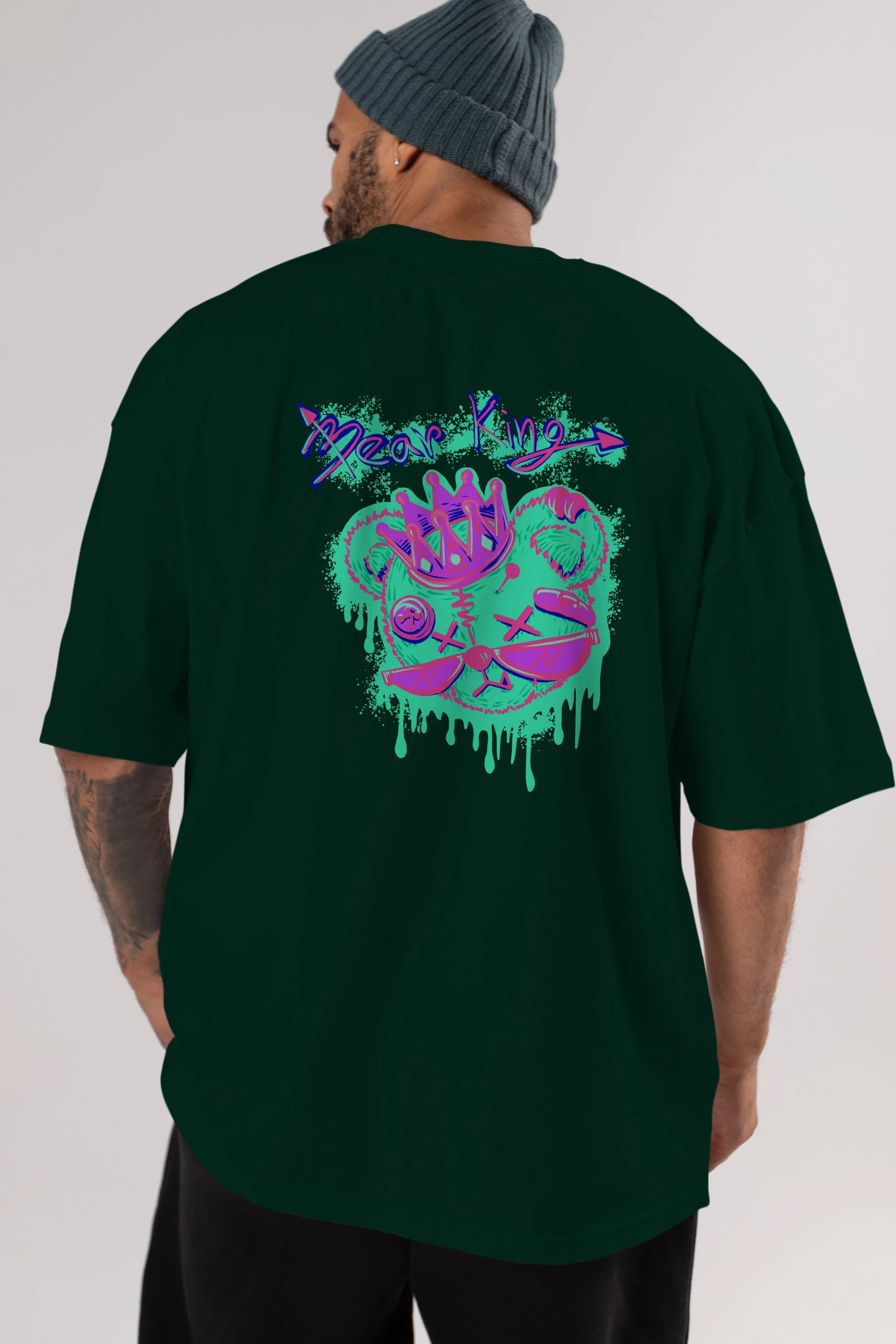 Bear King Arka Baskılı Oversize t-shirt Erkek Kadın Unisex