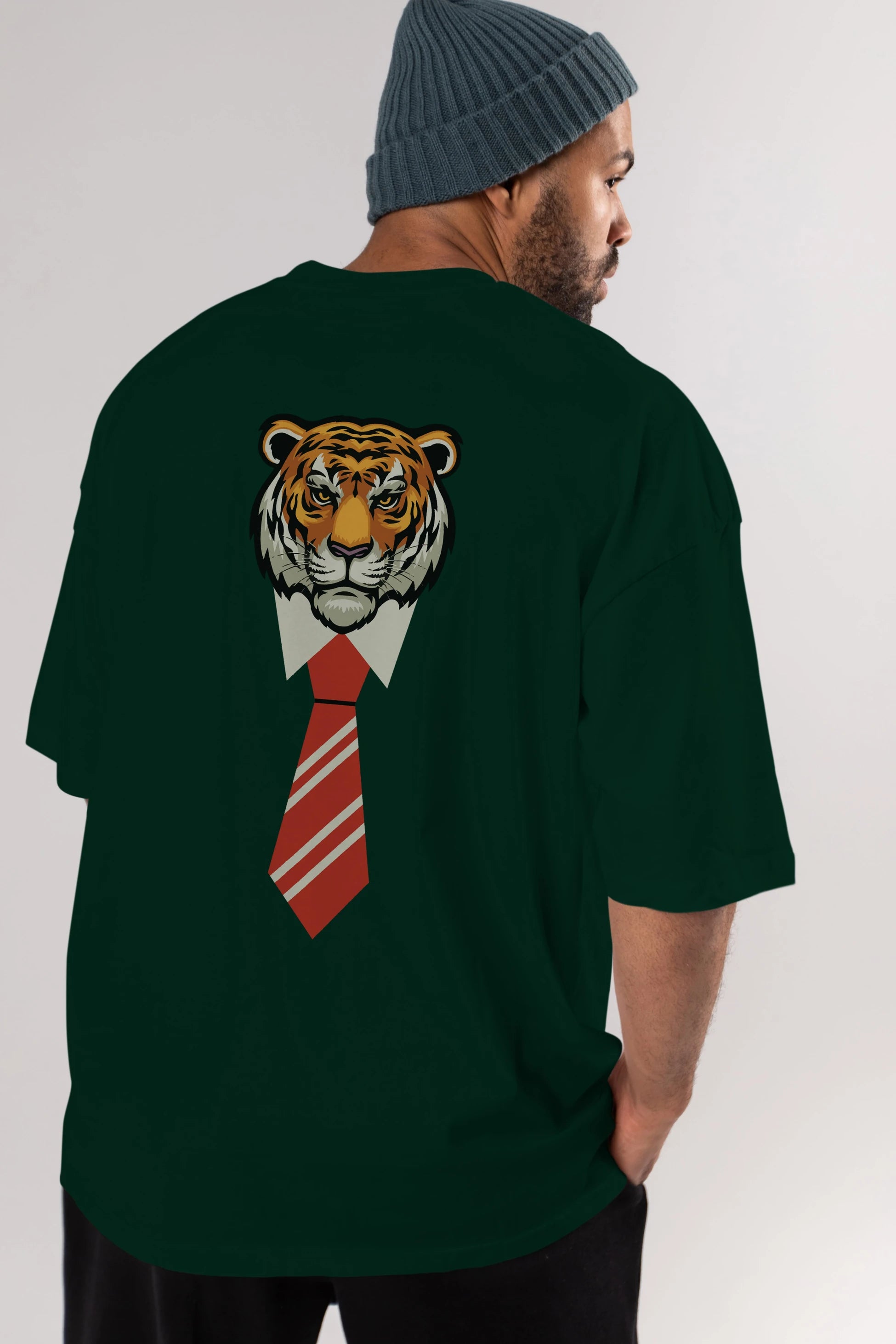 Tiger With Tie Arka Baskılı Oversize t-shirt Erkek Kadın Unisex