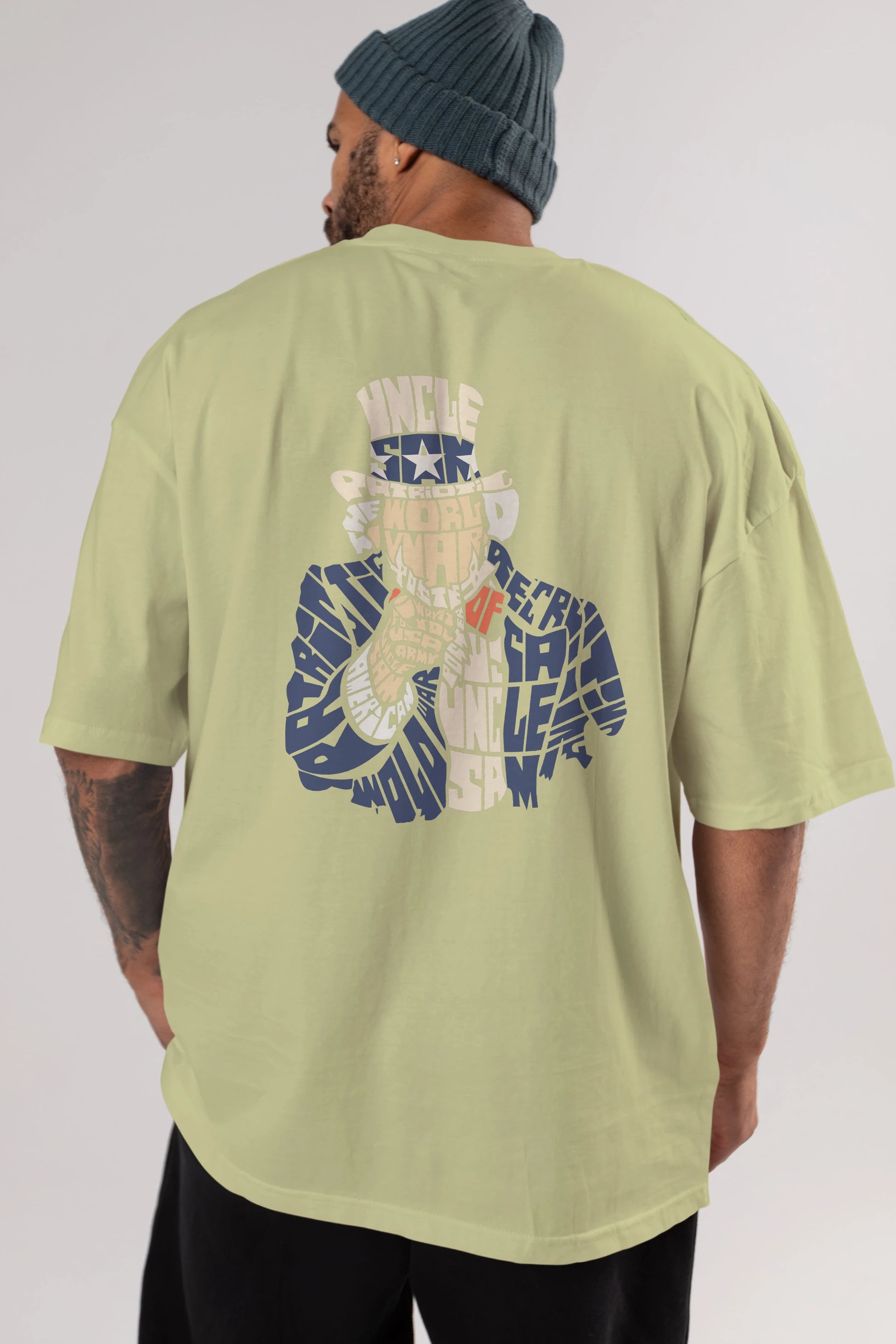 Uncle Sam Arka Baskılı Oversize t-shirt %100 pamuk Erkek Kadın Unisex