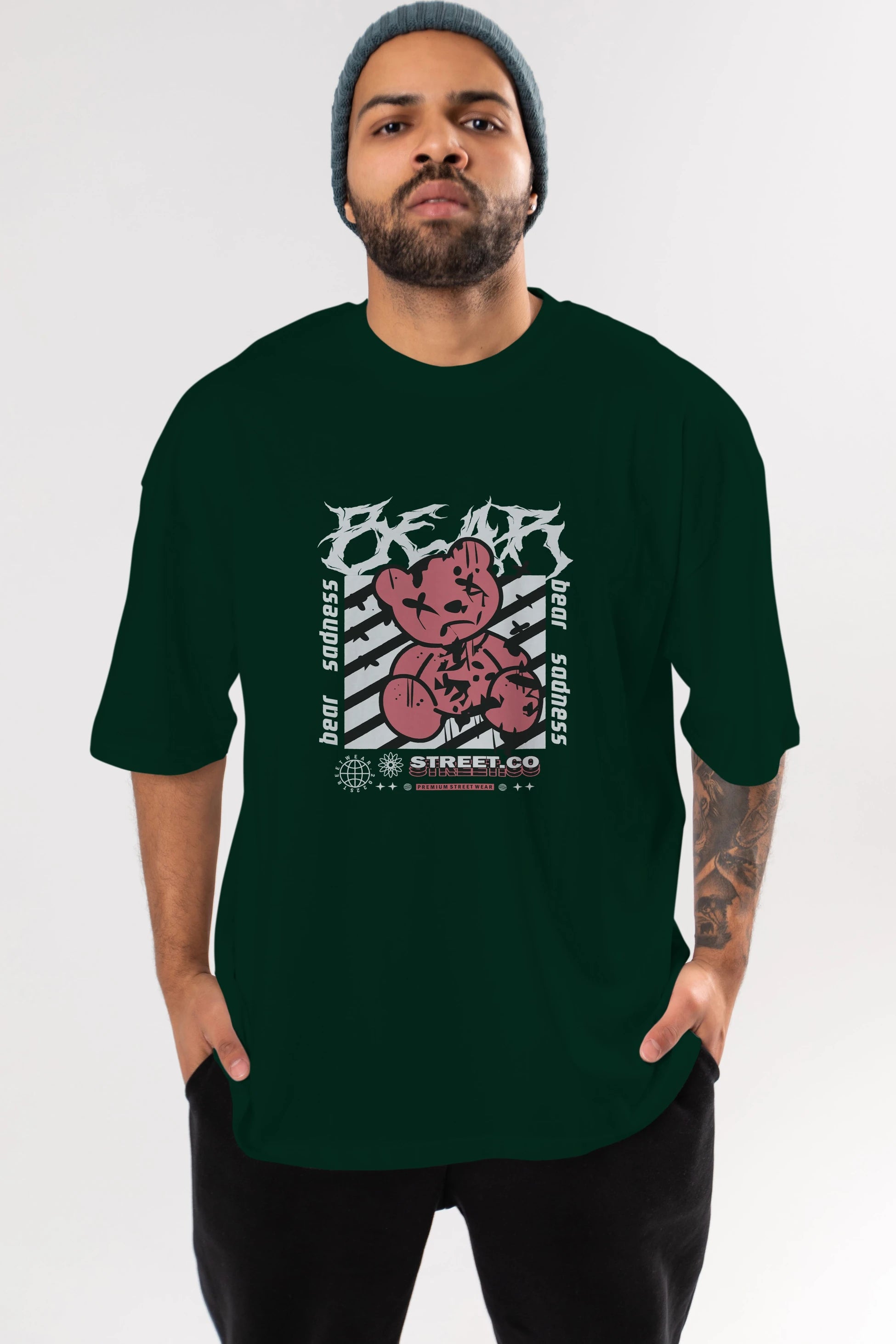 Bear Sadness Ön Baskılı Oversize t-shirt Erkek Kadın Unisex