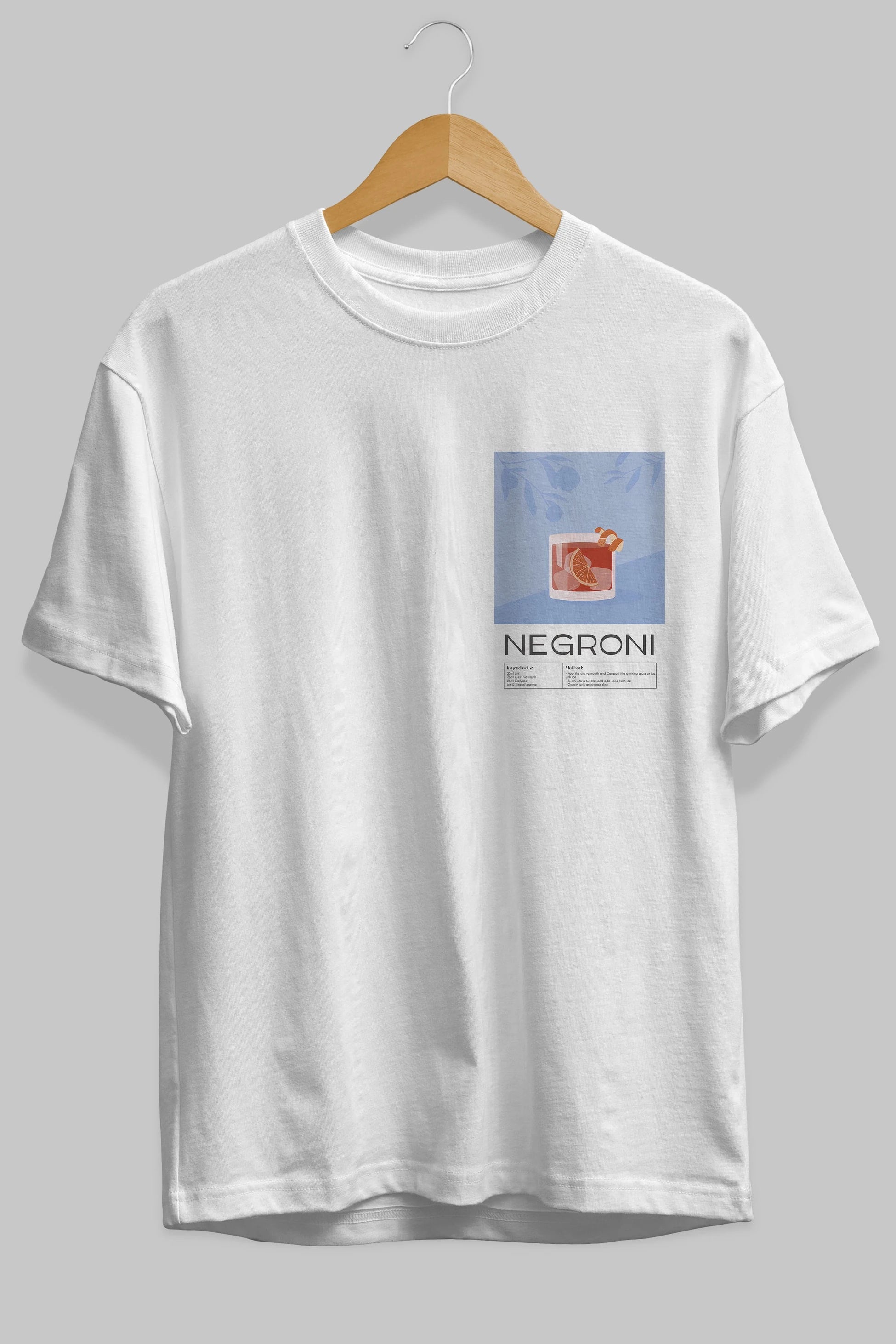 Negroni Ön Sol Baskılı Oversize t-shirt Erkek Kadın Unisex %100 Pamuk Bisiklet Yaka tişort