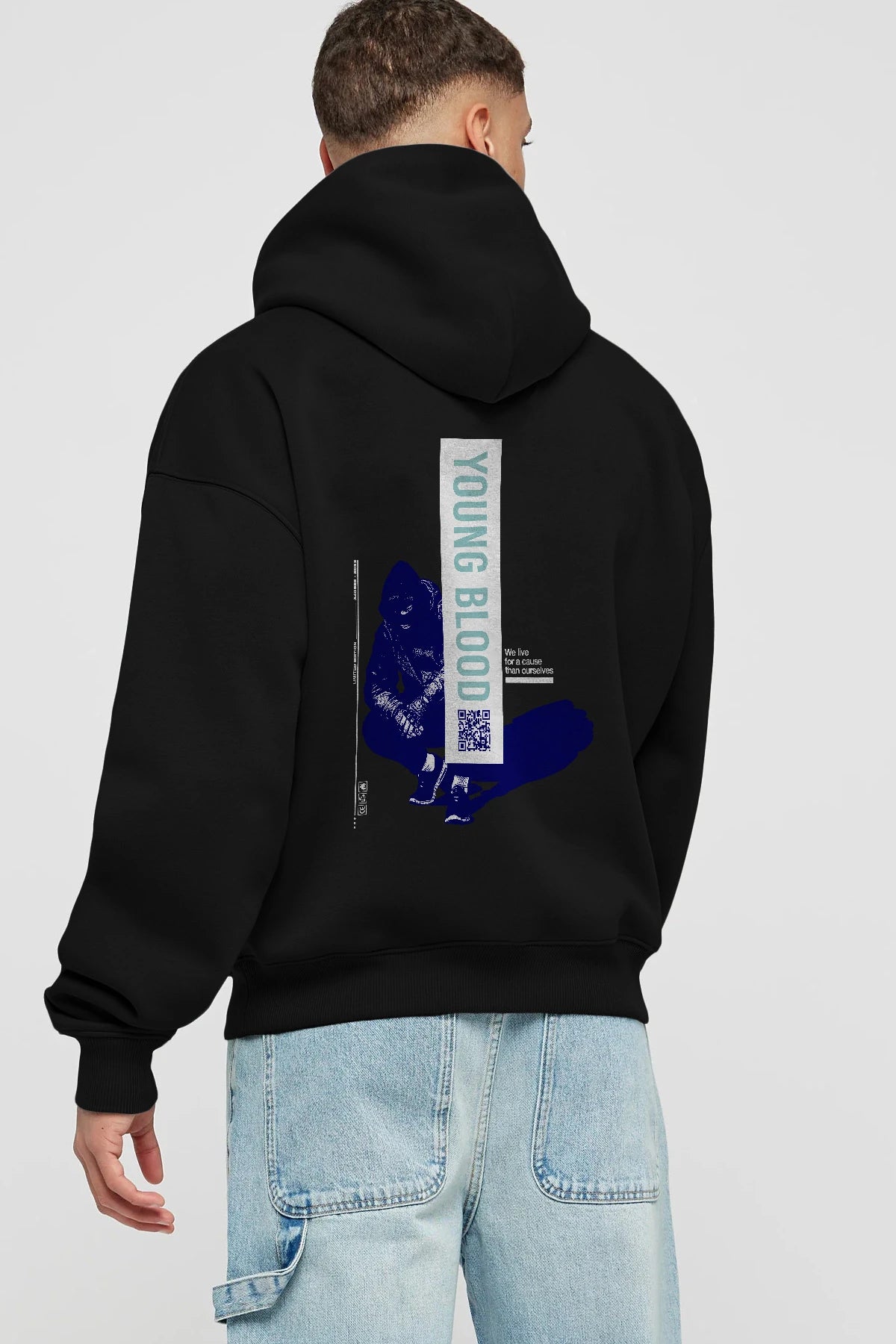 Young Blood Arka Baskılı Hoodie Oversize Kapüşonlu Sweatshirt Erkek Kadın Unisex