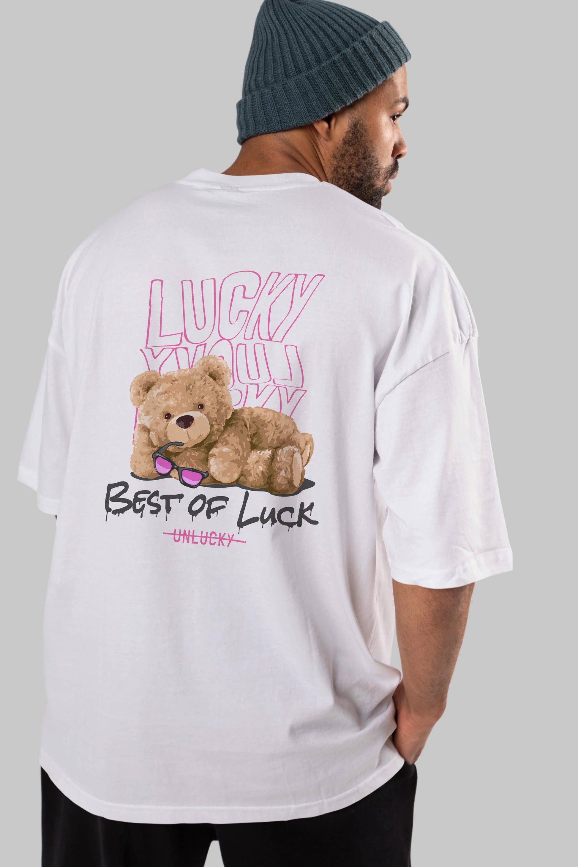 Best of Lucky Bear Arka Baskılı Oversize t-shirt Erkek Kadın Unisex
