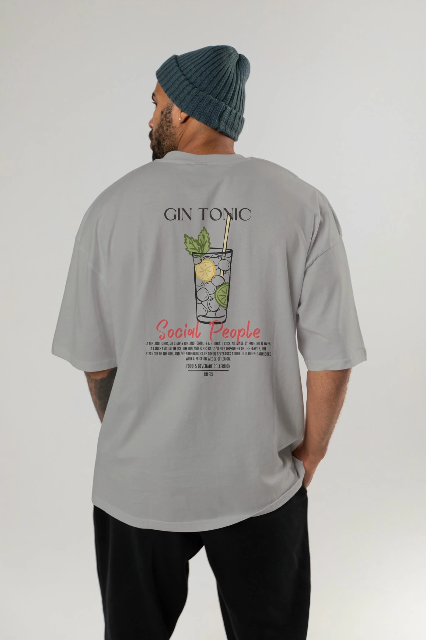 Gın Tonıc Kokteyl Serisi Baskılı Oversize t-shirt Erkek Kadın Unisex %100 Pamuk Bisiklet Yaka tişort
