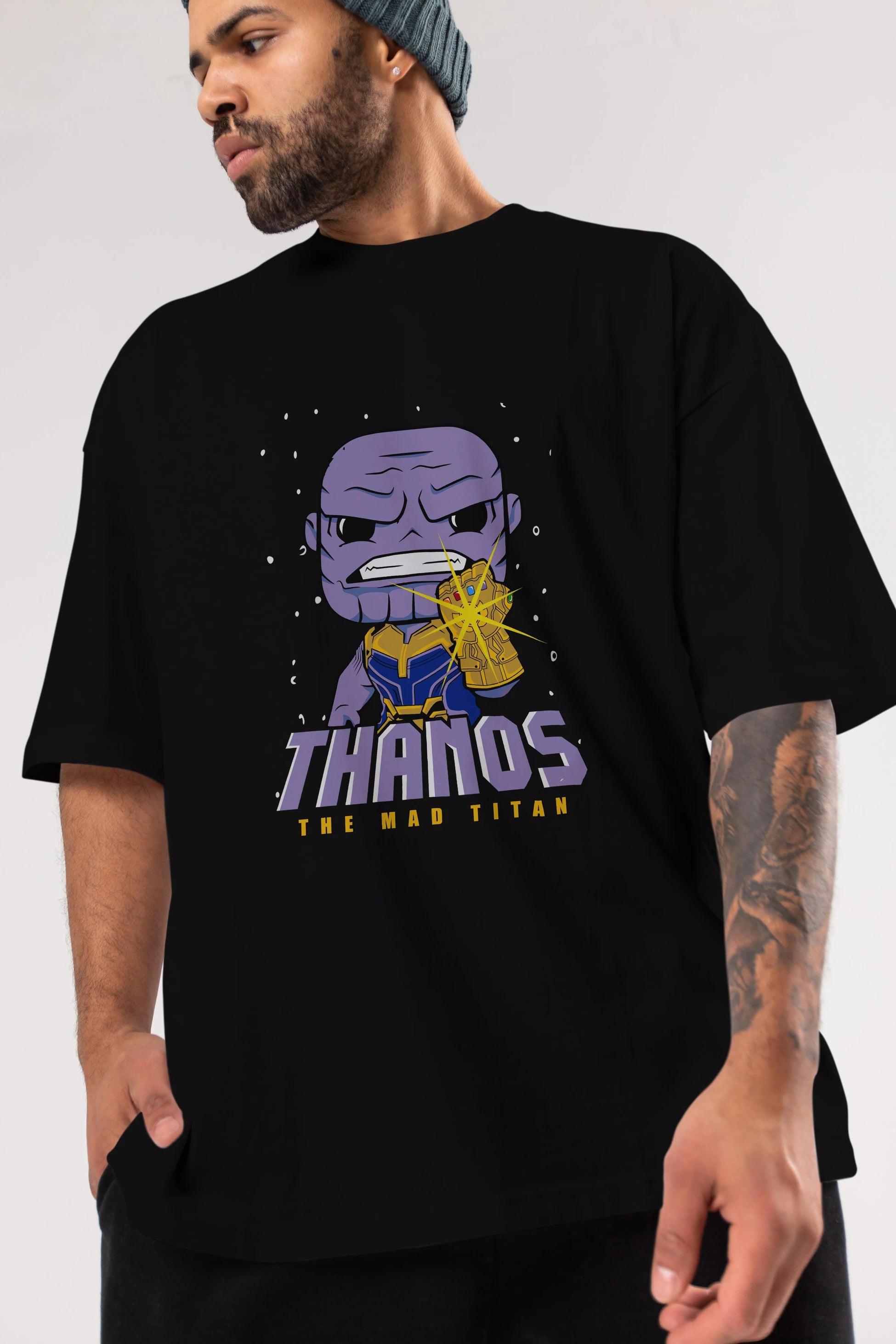 Thanos (1) Ön Baskılı Oversize t-shirt Erkek Kadın Unisex %100 Pamuk Bisiklet Yaka tişort