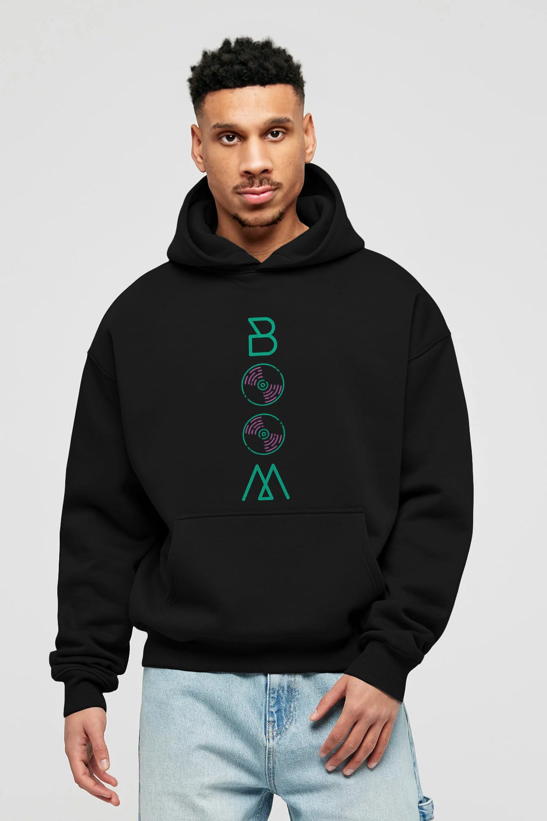 Boom Ön Baskılı Oversize Hoodie Kapüşonlu Sweatshirt Erkek Kadın Unisex