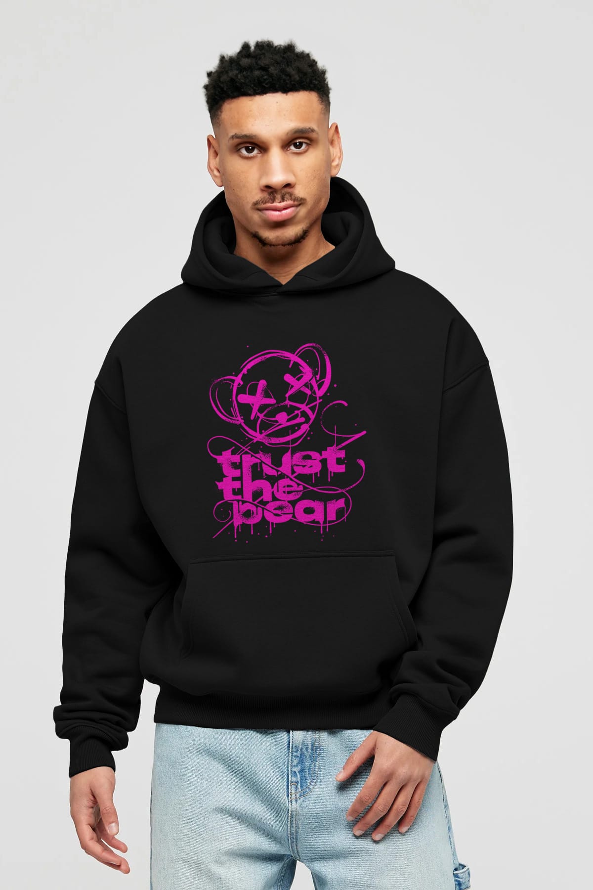 Trust The Bear 2 Ön Baskılı Hoodie Oversize Kapüşonlu Sweatshirt Erkek Kadın Unisex
