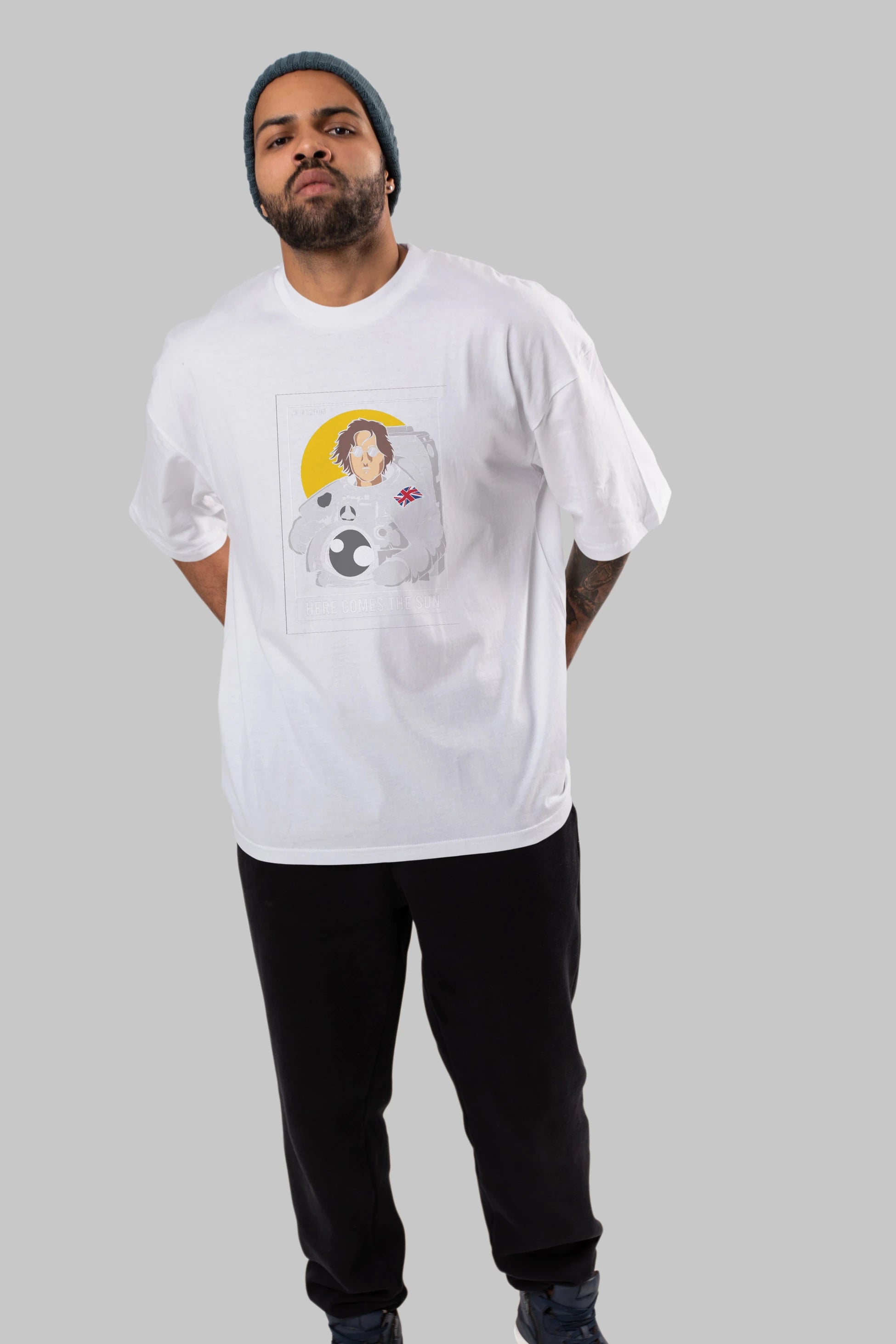John Lennon Astronot Ön Baskılı Oversize t-shirt Erkek Kadın Unisex %100 Pamuk tişort