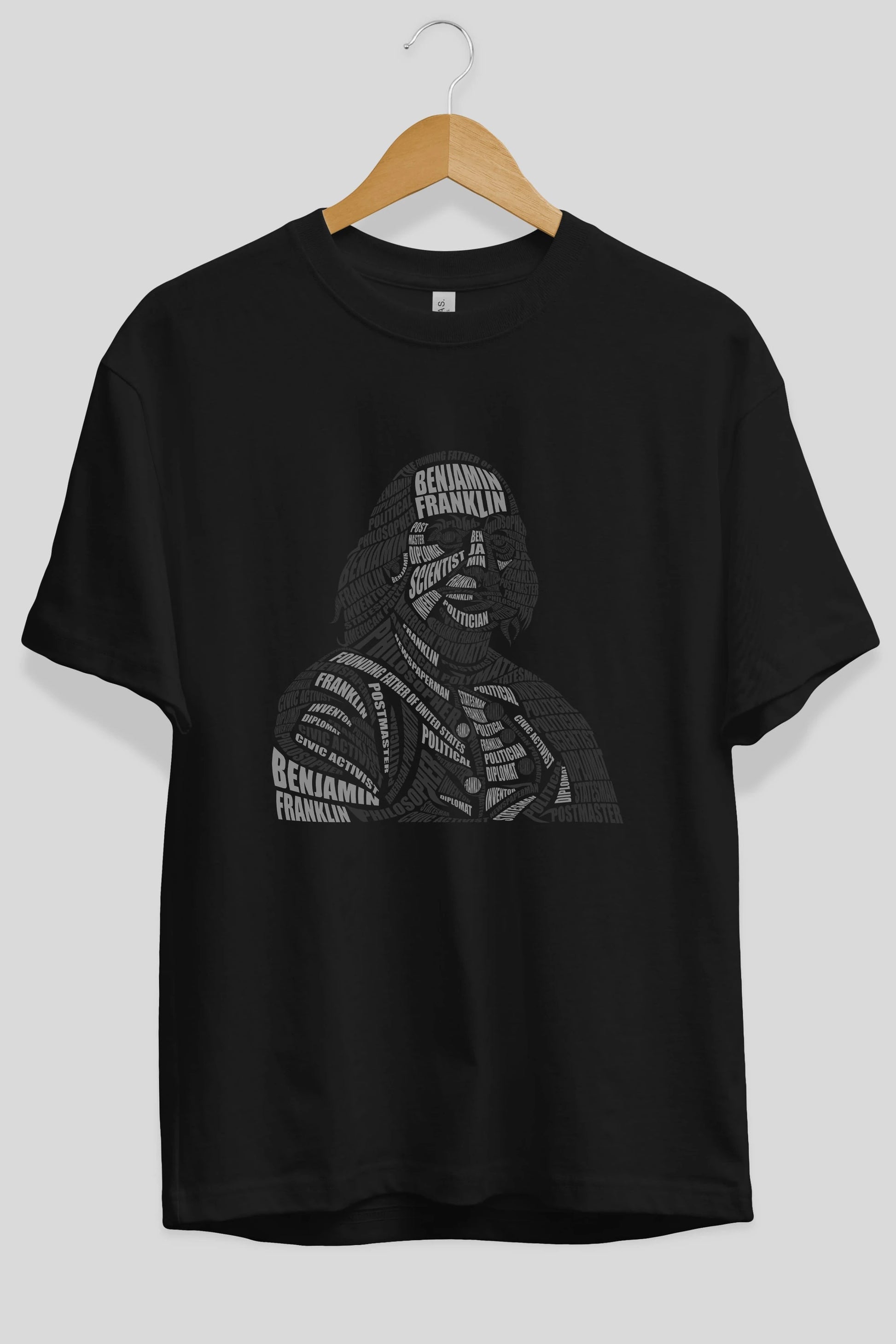 Benjamin Franklin Calligram Ön Baskılı Oversize t-shirt %100 pamuk Erkek Kadın Unisex
