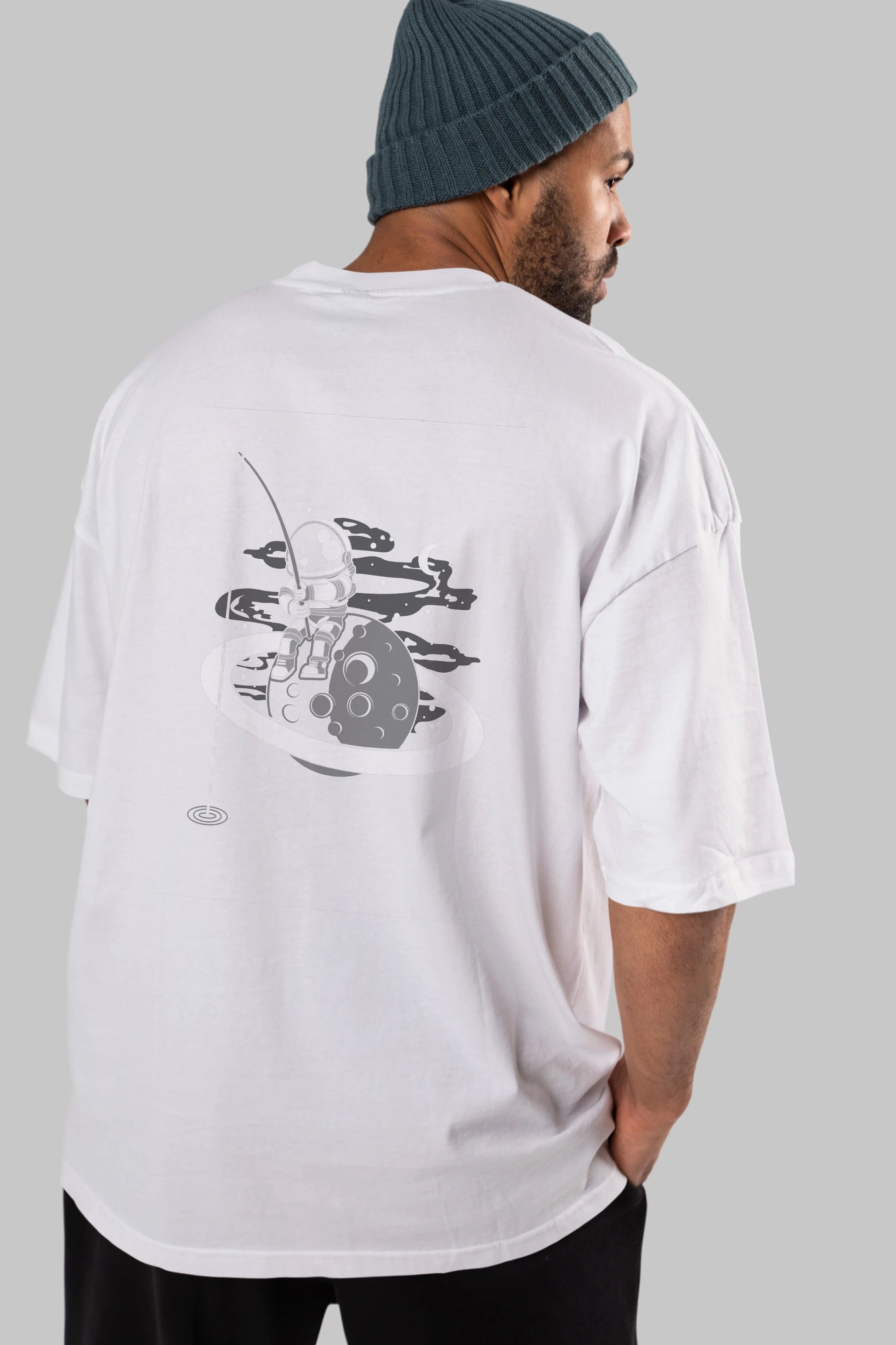 Astronaut  Fishing Arka Baskılı Oversize t-shirt Erkek Kadın Unisex