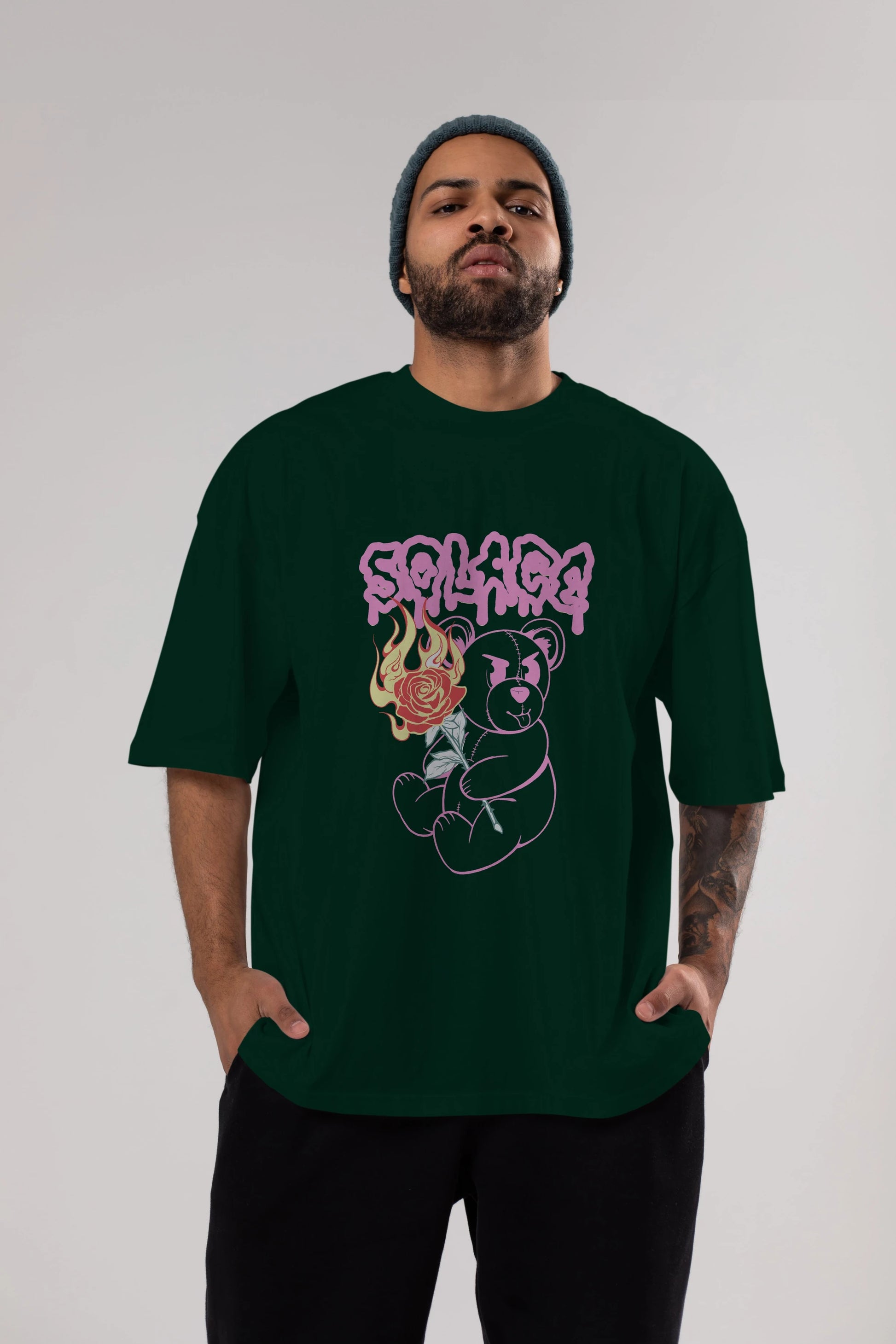 Solage Bear Ön Baskılı Oversize t-shirt Erkek Kadın Unisex