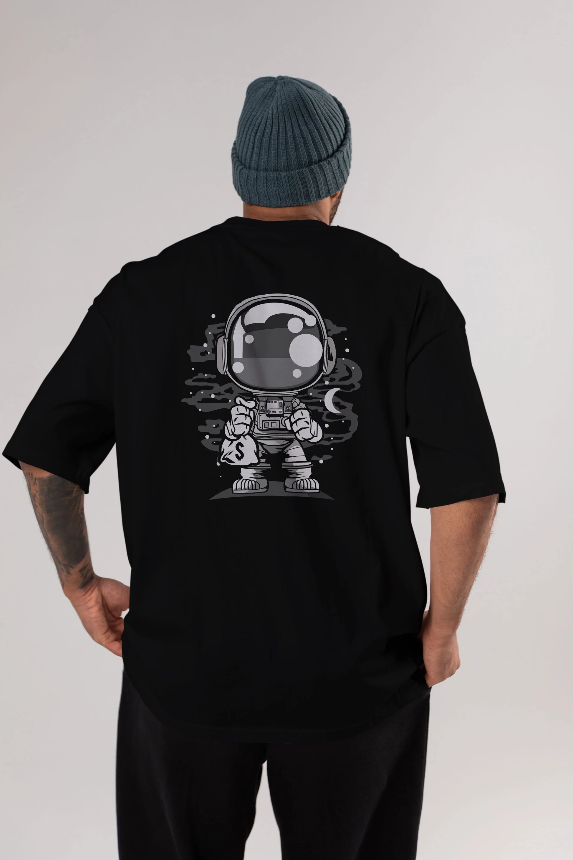 Astronaut Chibi Arka Baskılı Oversize t-shirt Erkek Kadın Unisex