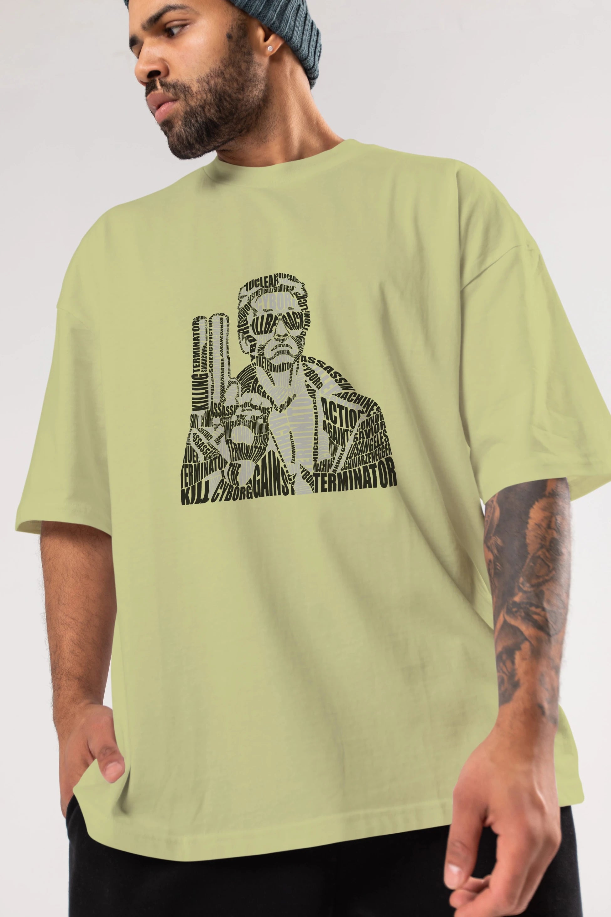 Terminator Calligram Ön Baskılı Oversize t-shirt %100 pamuk Erkek Kadın Unisex