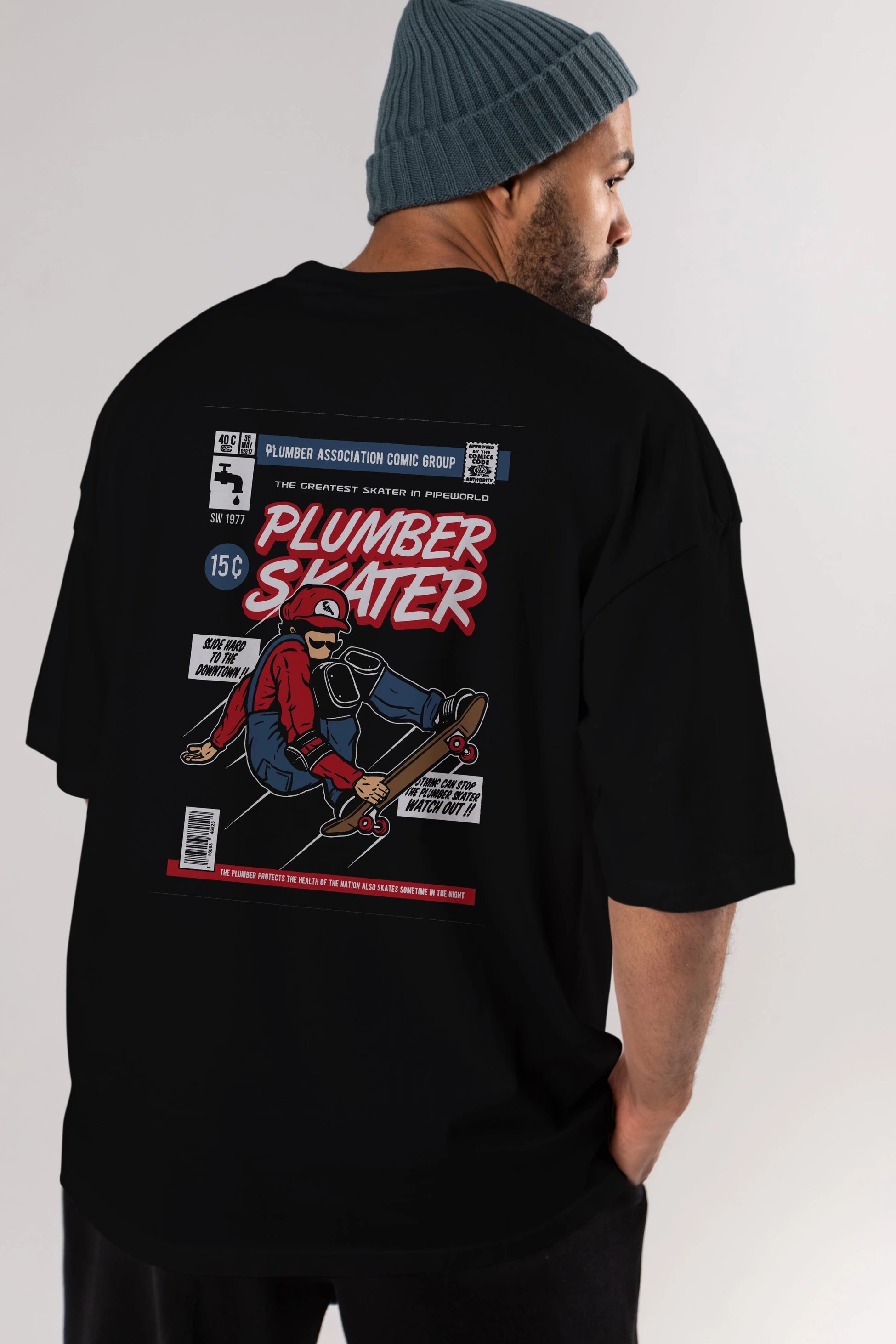 Plumber Skater Arka Baskılı Oversize t-shirt Erkek Kadın Unisex %100 Pamuk