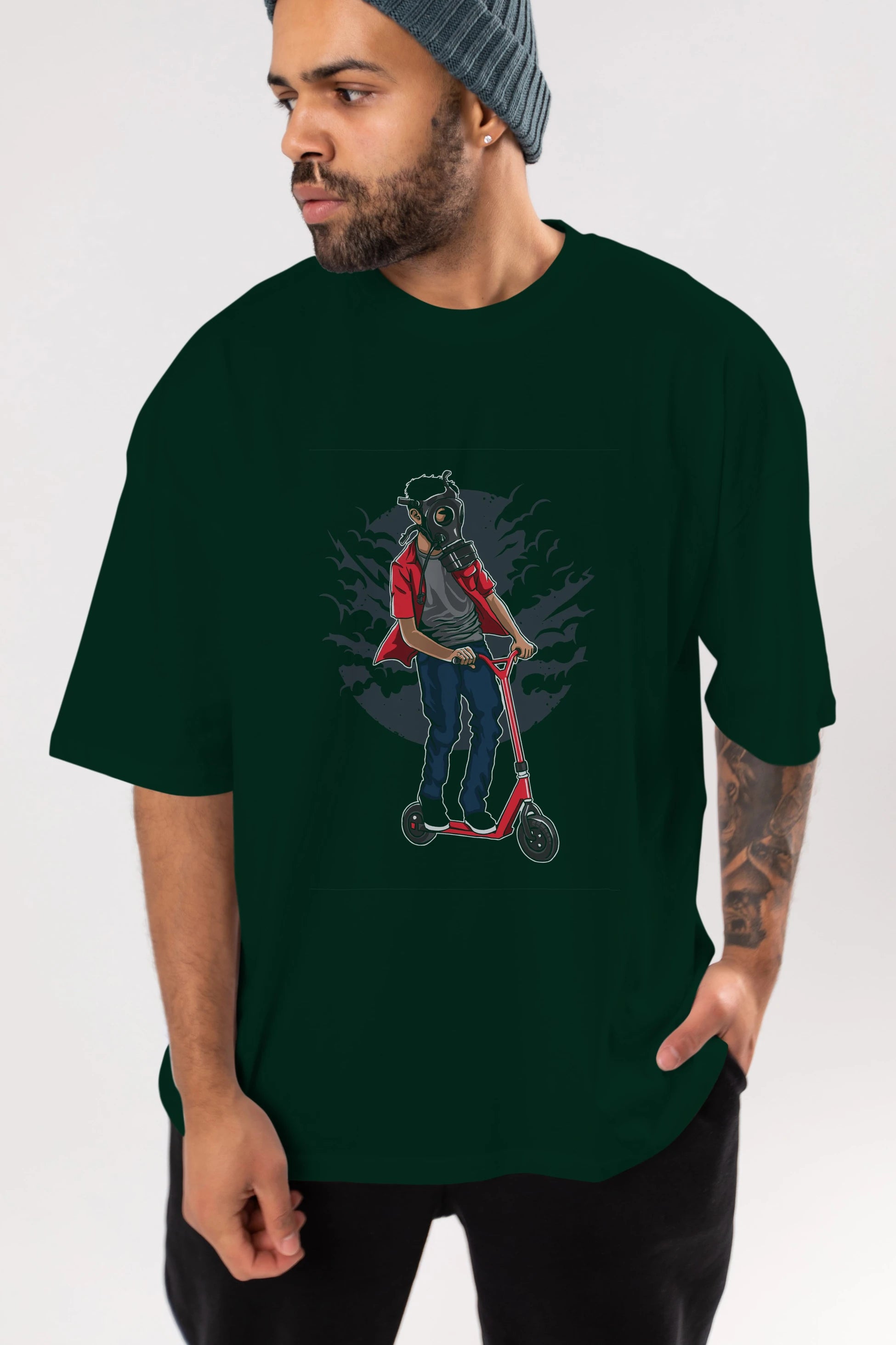 Gasmask Rider Ön Baskılı Oversize t-shirt Erkek Kadın Unisex %100 Pamuk tişort