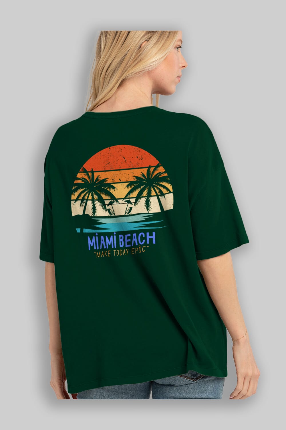 Miami Beach Yazılı Arka Baskılı Oversize t-shirt Erkek Kadın Unisex