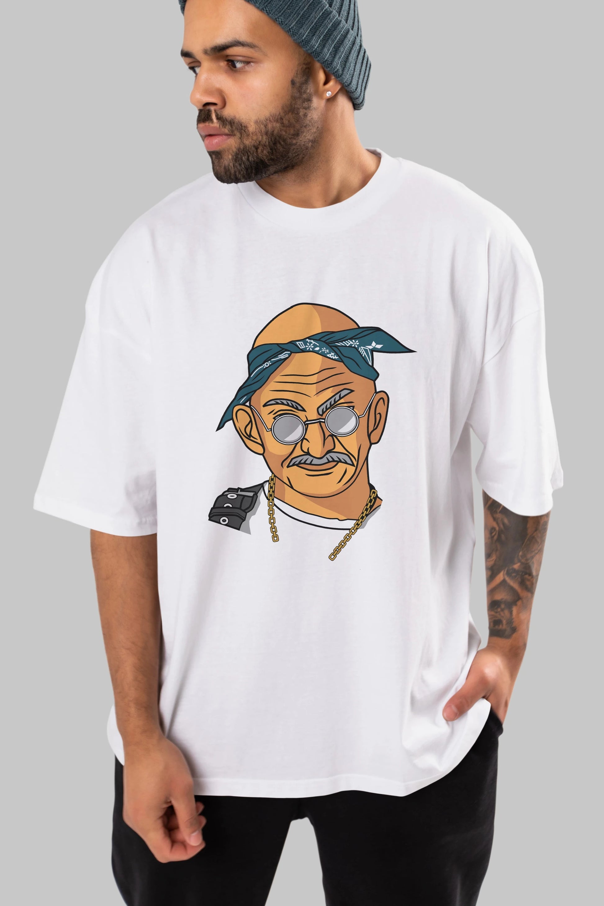 Tupac Gandhi Ön Baskılı Oversize t-shirt Erkek Kadın Unisex %100 Pamuk tişort