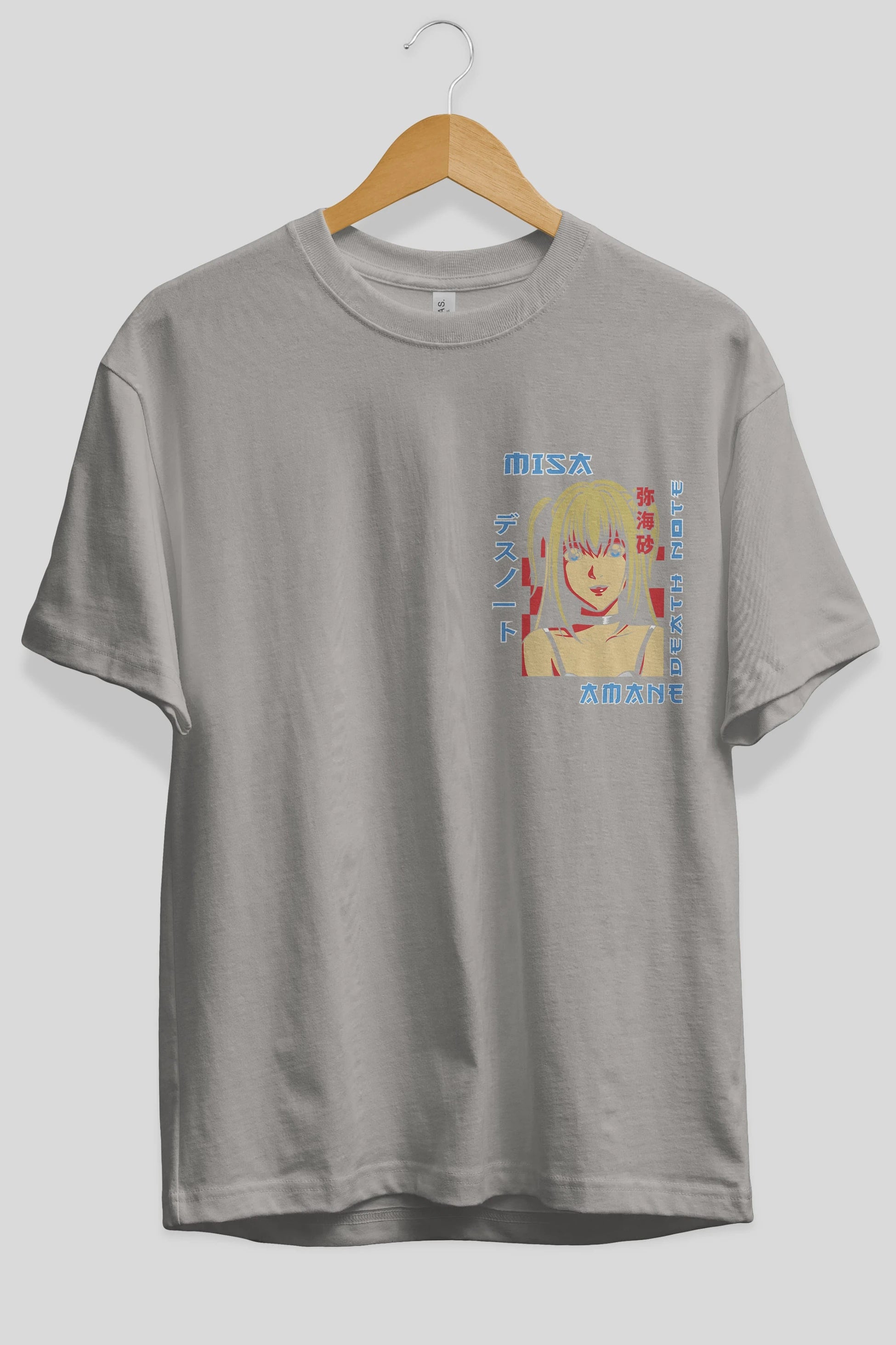 MISA-DEATH NOTE Ön Sol Baskılı Oversize t-shirt Erkek Kadın Unisex %100 Pamuk Bisiklet Yaka tişort
