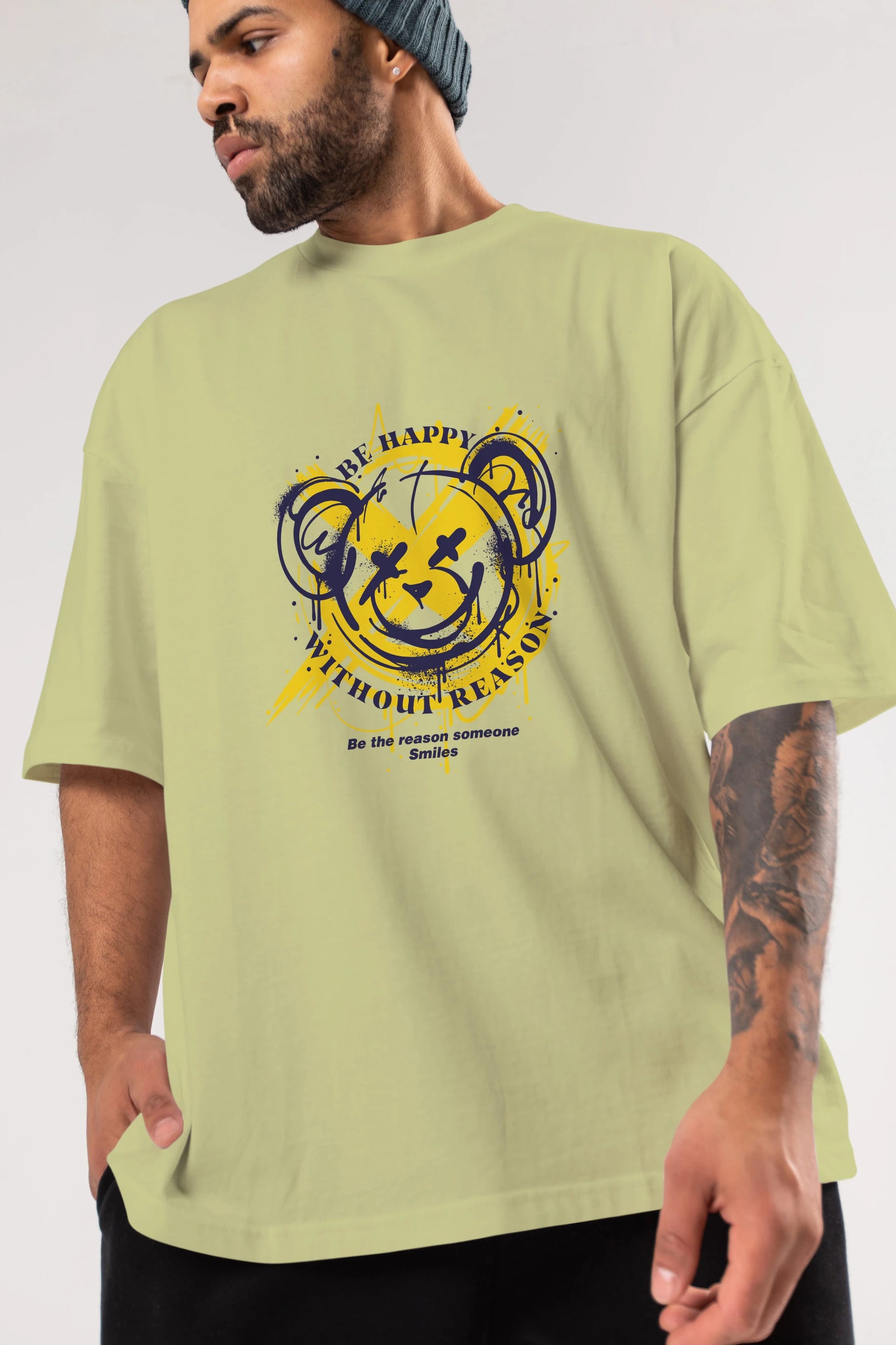 Be Happy Bear 2 Ön Baskılı Oversize t-shirt Erkek Kadın Unisex