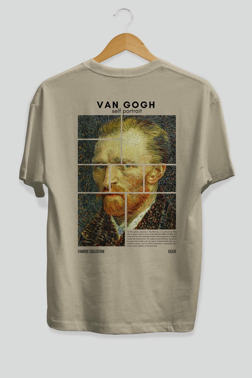 Van Gogh Self Portrait Arka Baskılı Oversize t-shirt Erkek Kadın Bisiklet Yaka Pamuk tişort