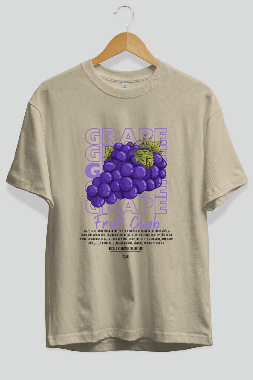Grape Ön Baskılı Oversize t-shirt Erkek Kadın Pamuk Bisiklet Yaka tişort