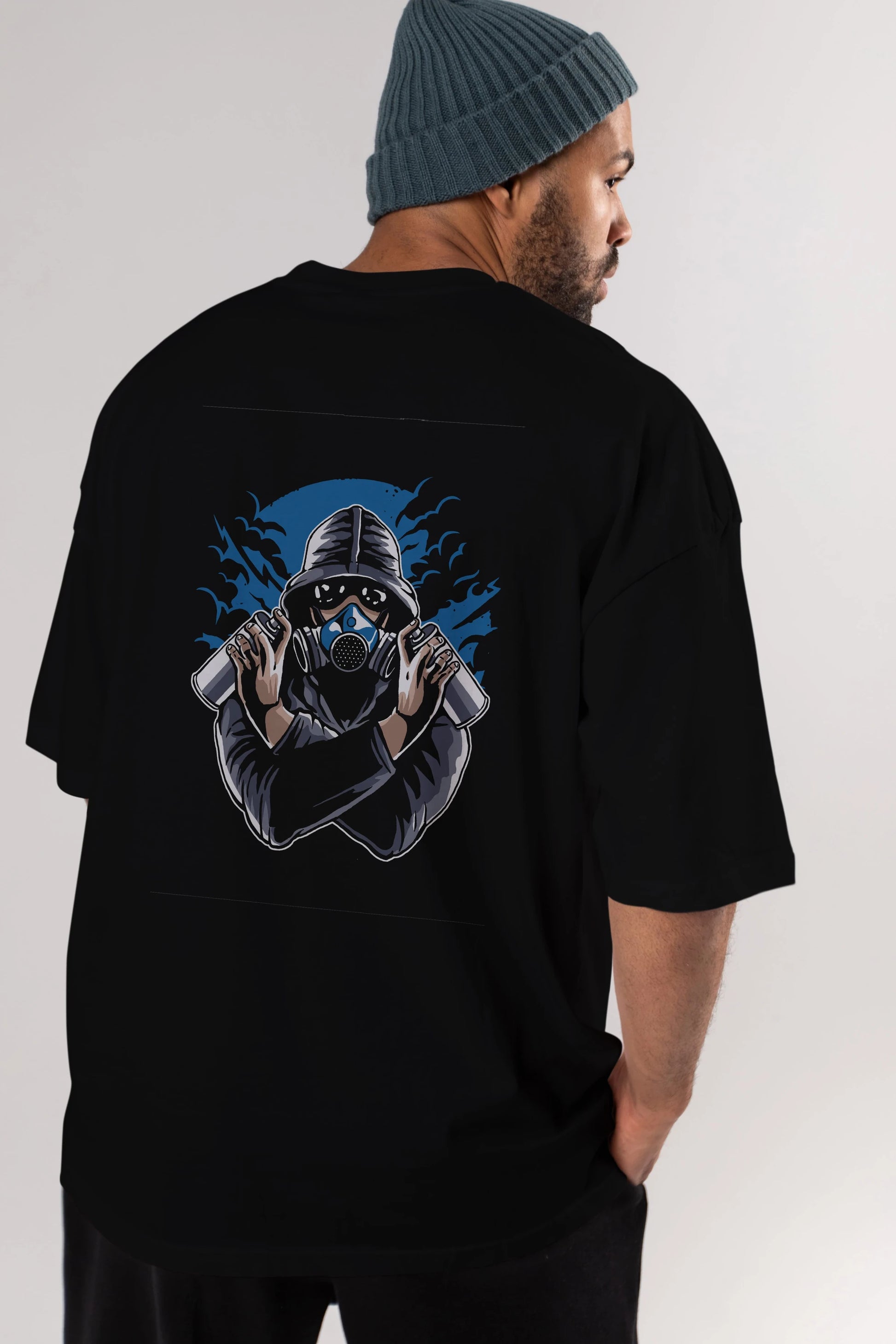 Graffiti Gasmask Arka Baskılı Oversize t-shirt Erkek Kadın Unisex %100 Pamuk