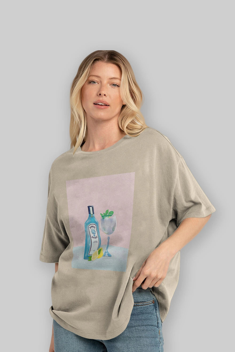 Bombay Sapphire Dry Gin Ön Baskılı Oversize t-shirt Erkek Kadın Unisex %100 Pamuk Bisiklet Yaka tişort