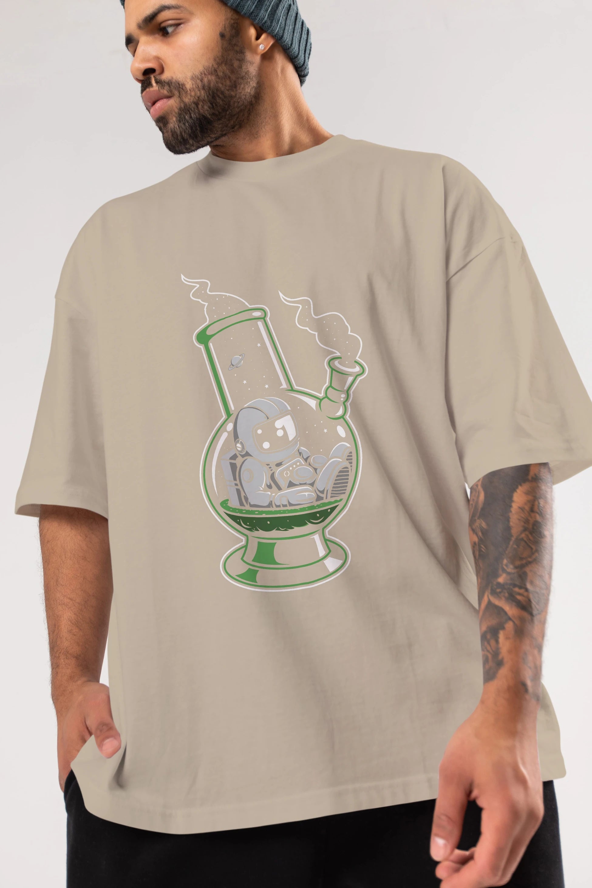 Astronaut Bong Ön Baskılı Oversize t-shirt Erkek Kadın Unisex