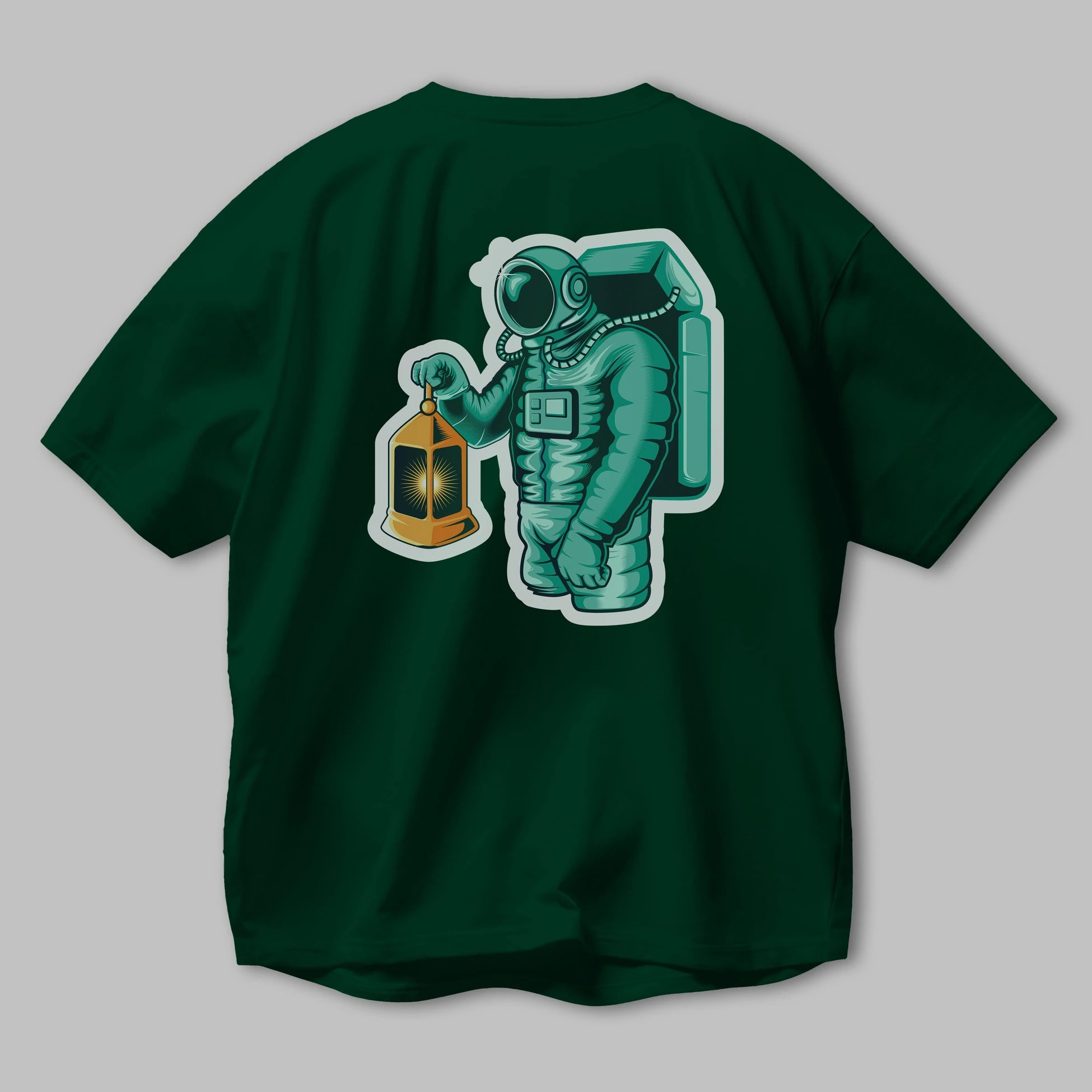 Astronaut Lantern Sticker Arka Baskılı Oversize t-shirt Erkek Kadın Unisex