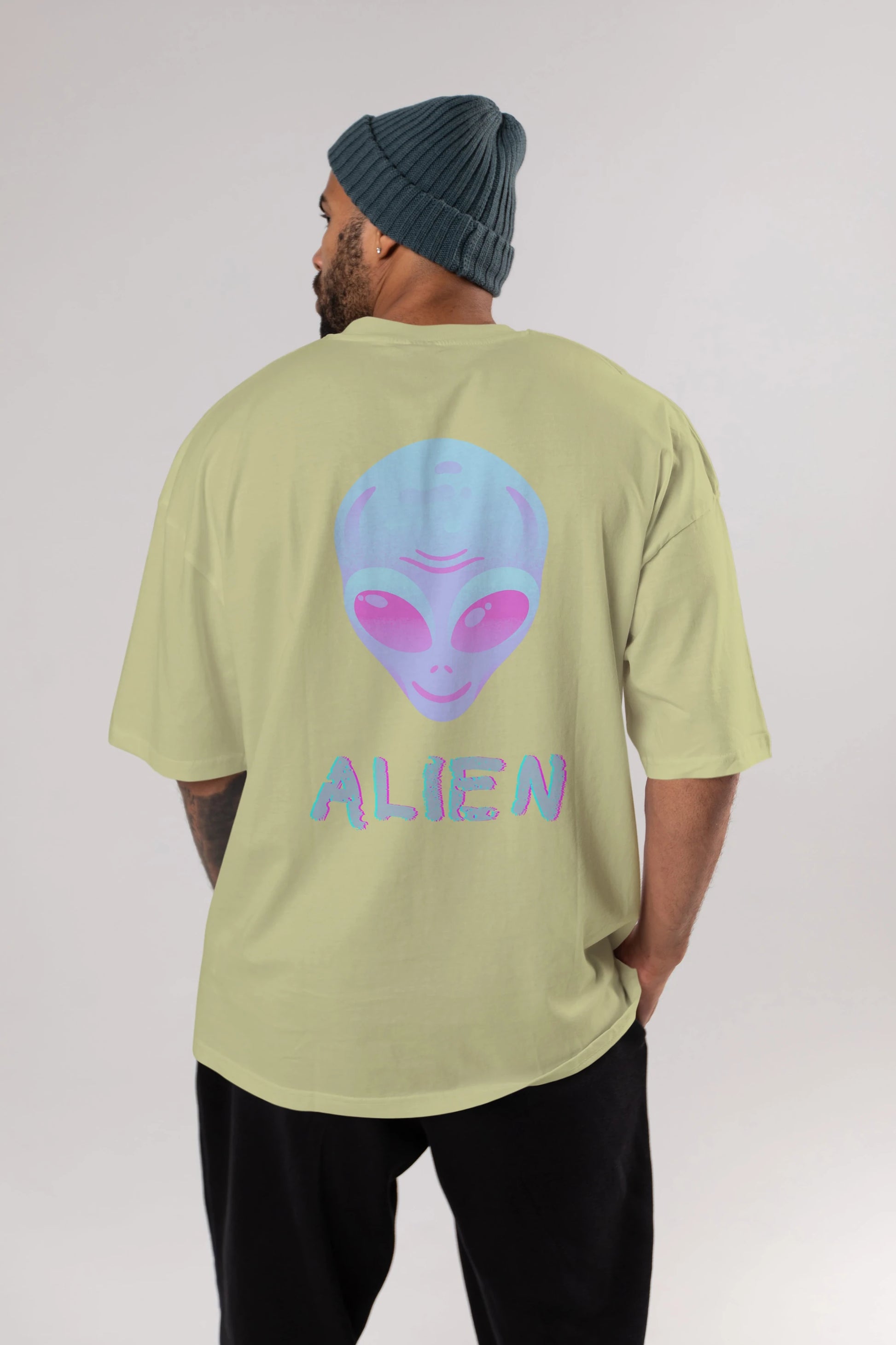 Alien Arka Baskılı Oversize t-shirt Erkek Kadın Unisex