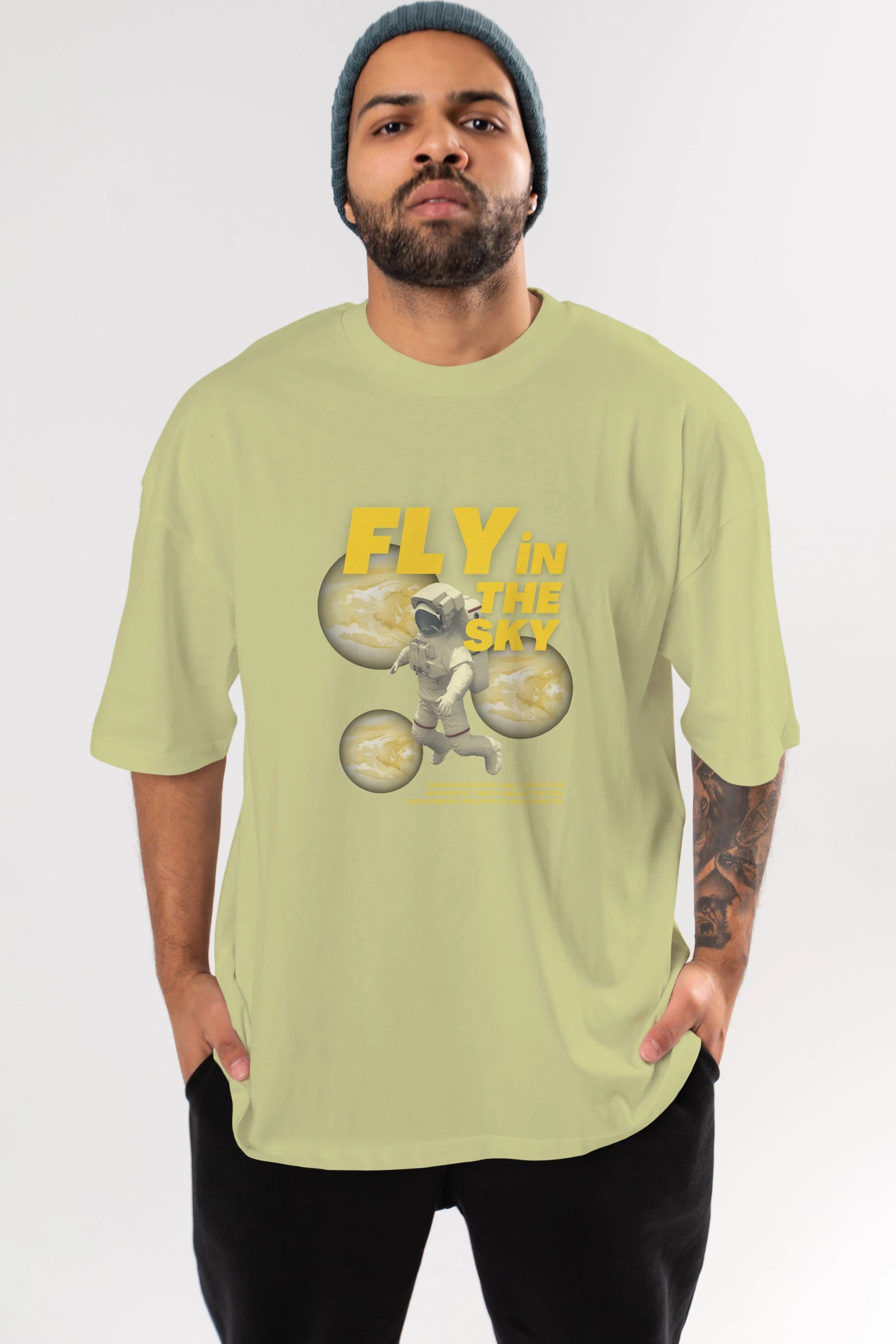 Fly in The Sky Ön Baskılı Oversize t-shirt Erkek Kadın Unisex