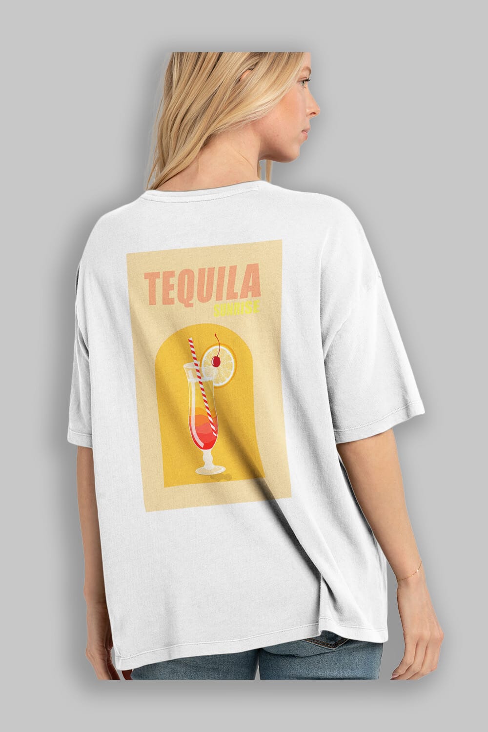 Tequila Sunrise Arka Baskılı Oversize t-shirt Erkek Kadın Unisex %100 Pamuk Bisiklet Yaka tişort