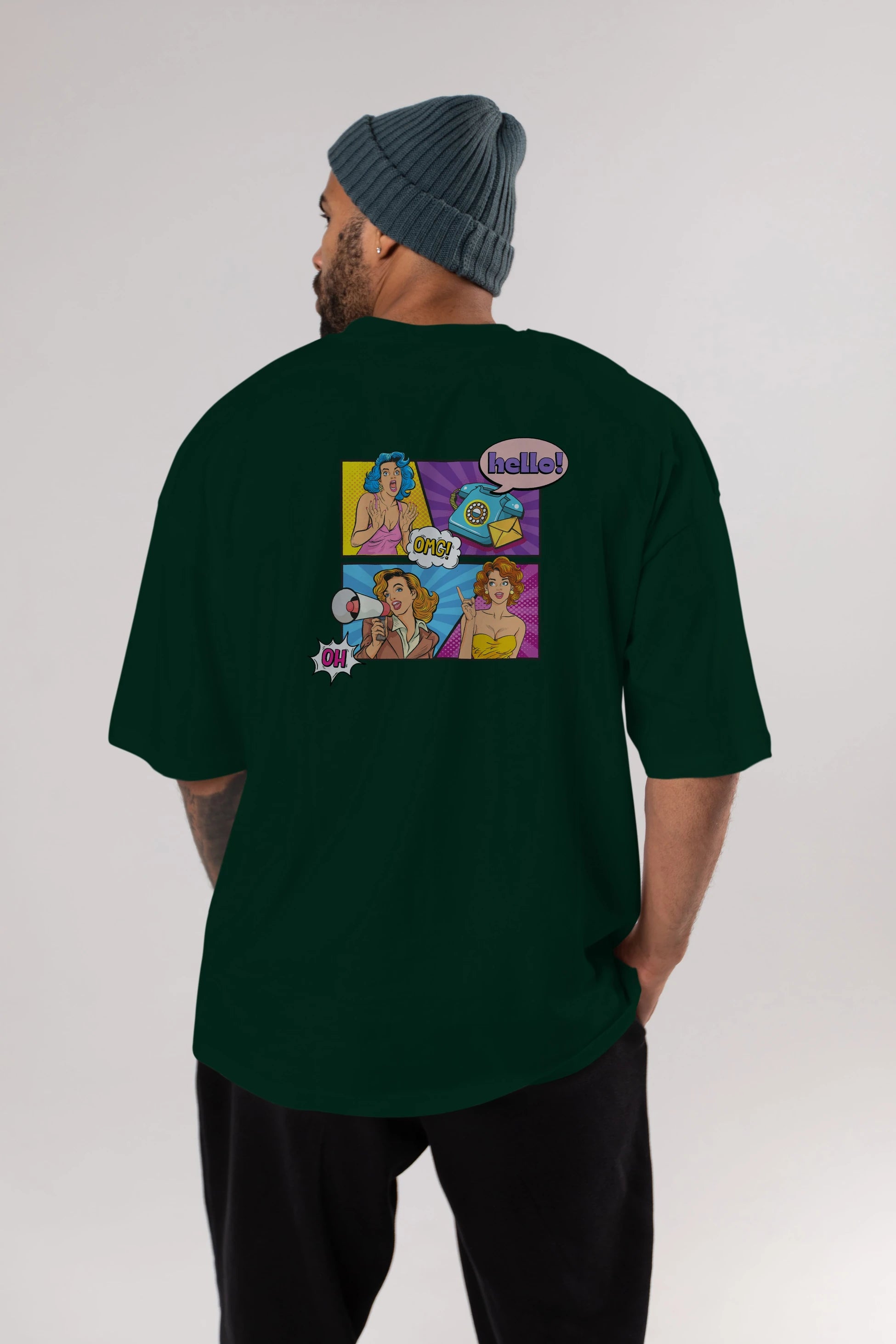 Hello OMG Arka Baskılı Oversize t-shirt Erkek Kadın Unisex