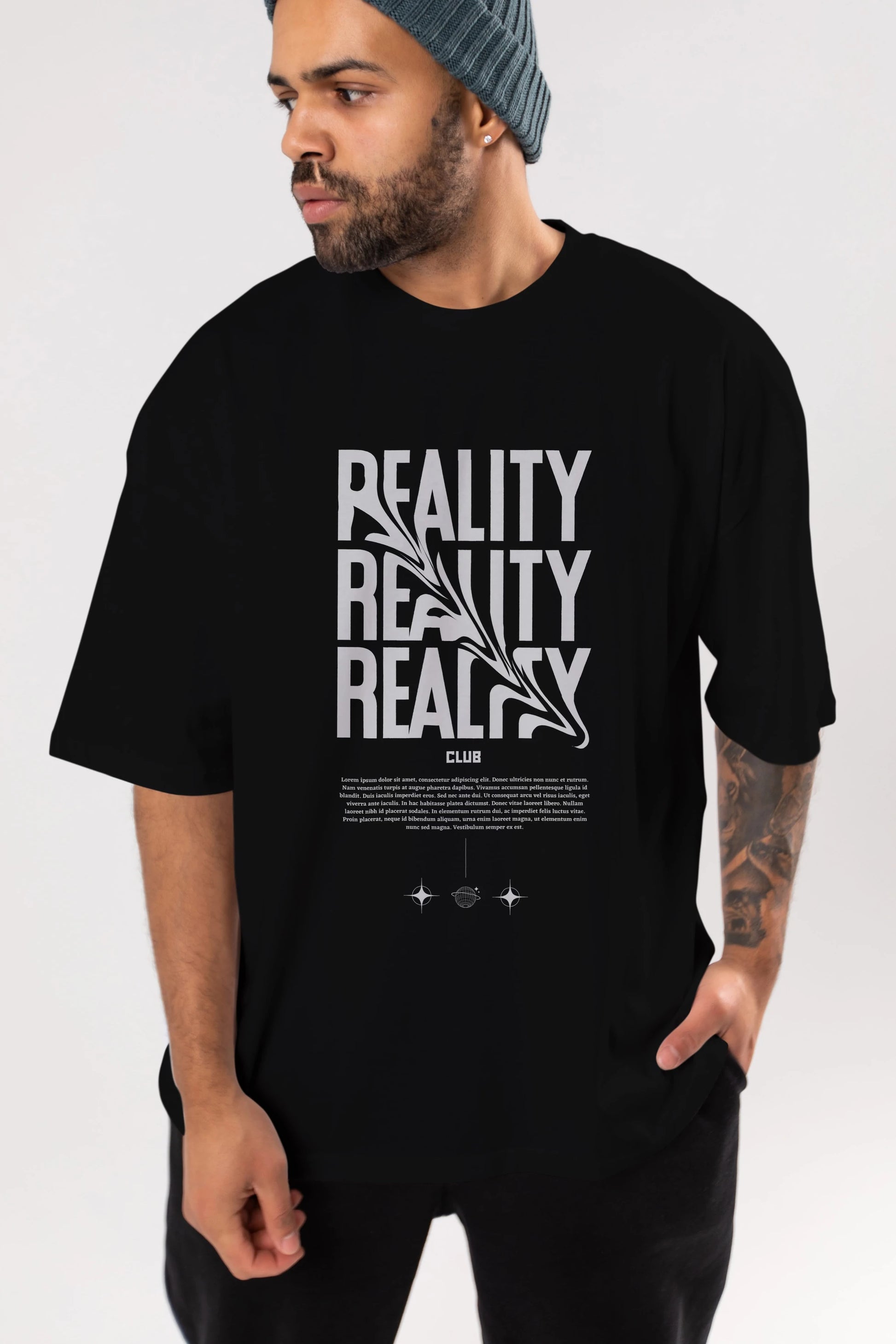 Reality Yazılı Ön Baskılı Oversize t-shirt Erkek Kadın Unisex