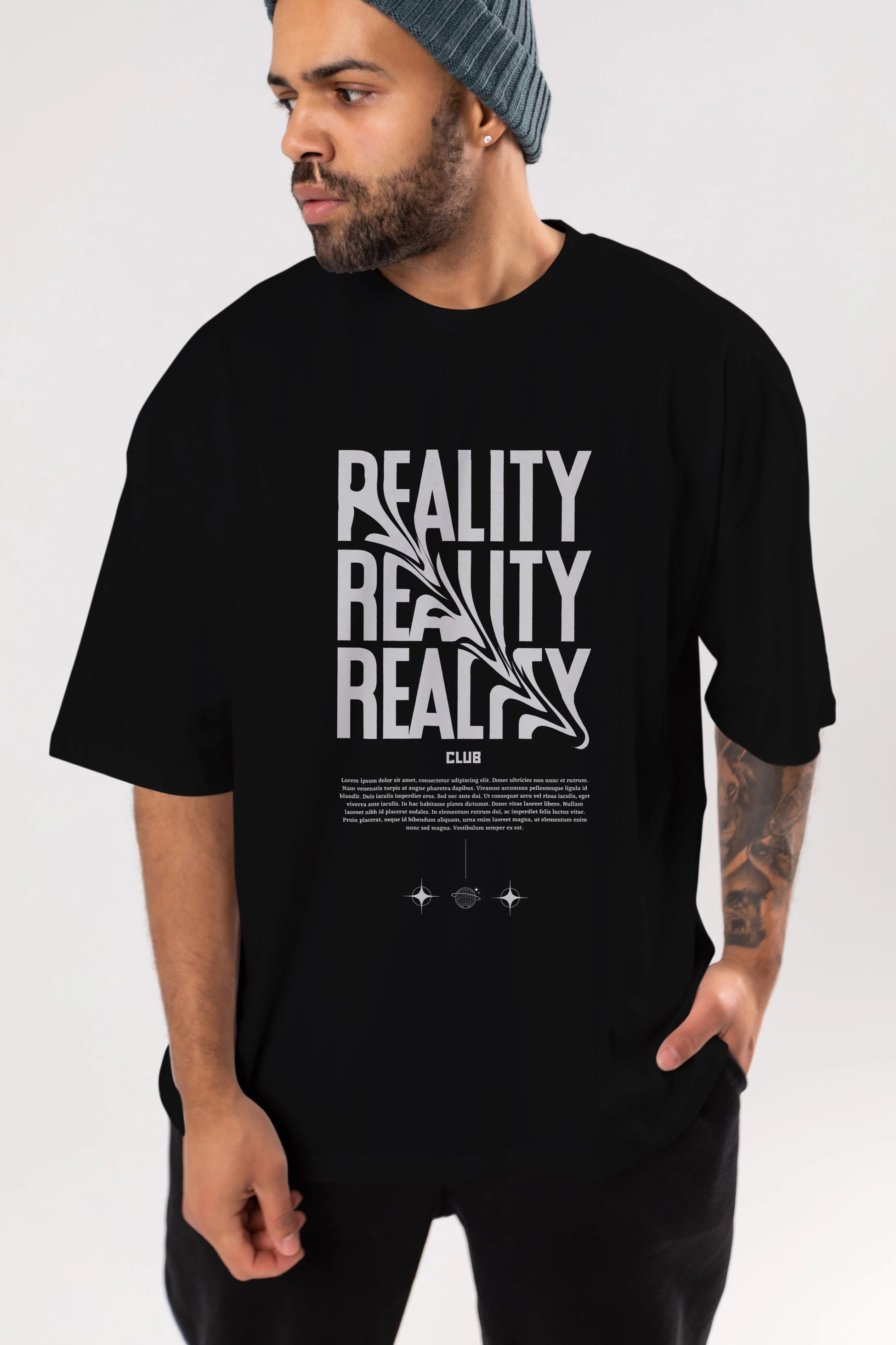 Reality Yazılı Ön Baskılı Oversize t-shirt Erkek Kadın Unisex