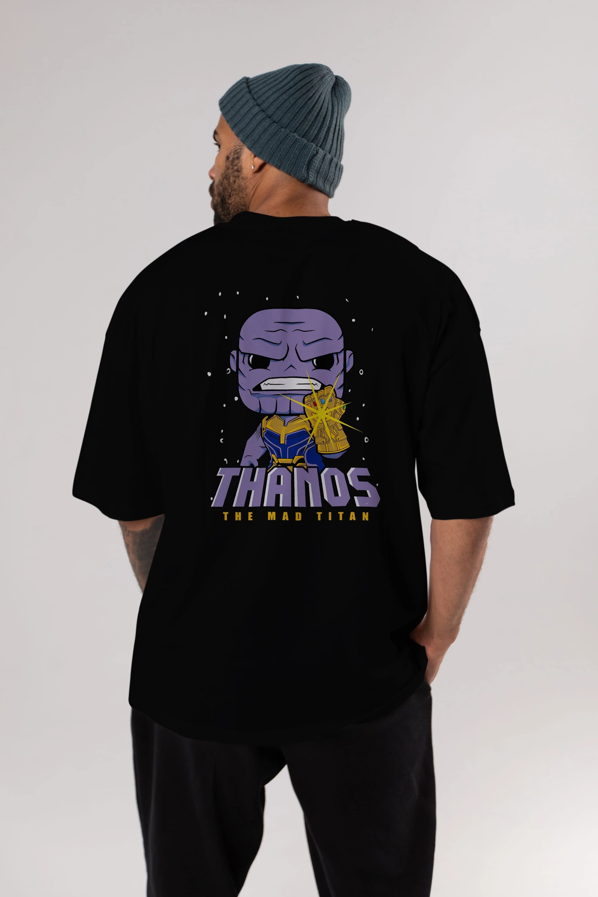 Thanos (1) Arka Baskılı Oversize t-shirt Erkek Kadın Unisex %100 Pamuk Bisiklet Yaka tişort