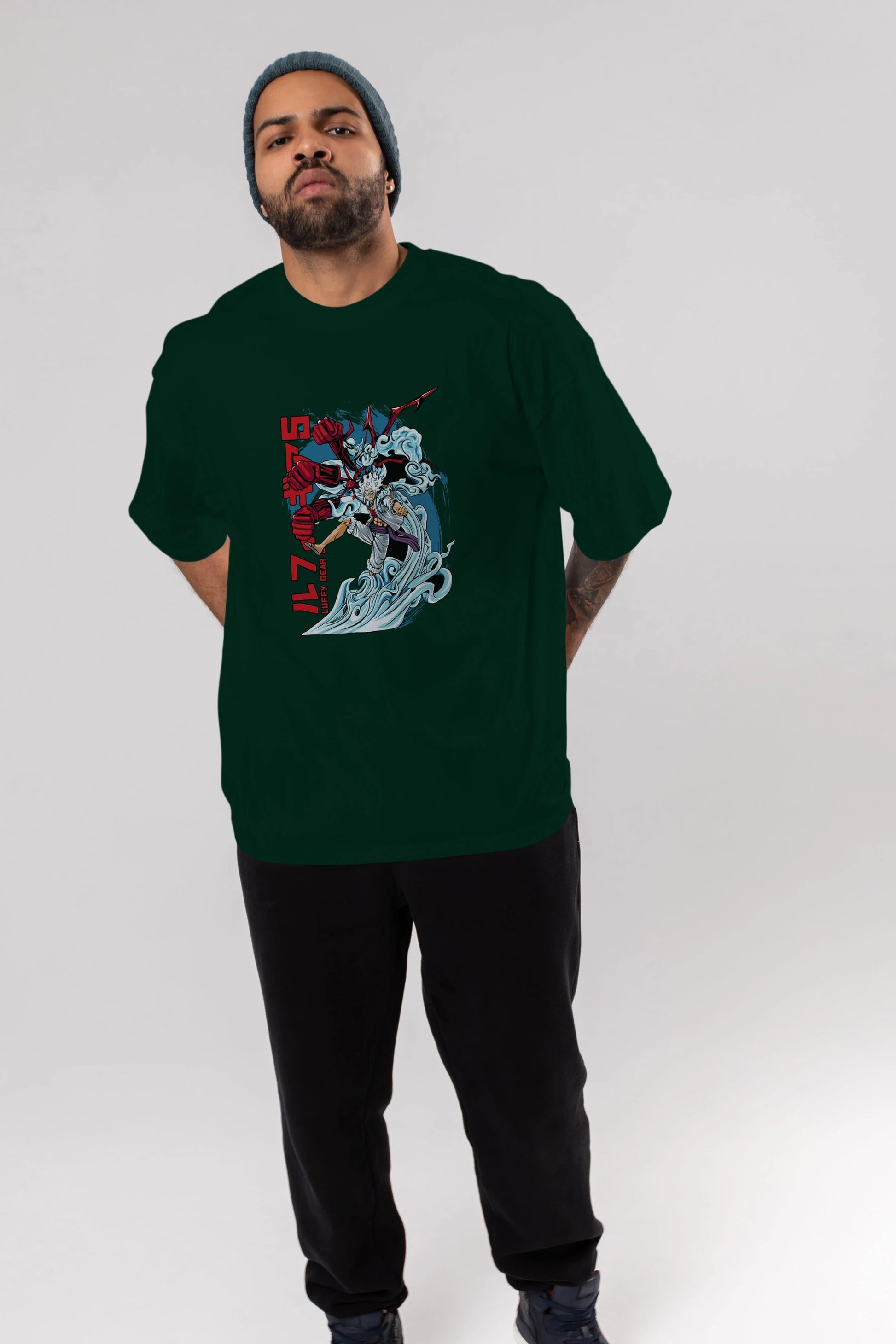 MONKEY D. LUFFY GEAR5 2 Anime Ön Baskılı Oversize t-shirt %100 pamuk Erkek Kadın Unisex