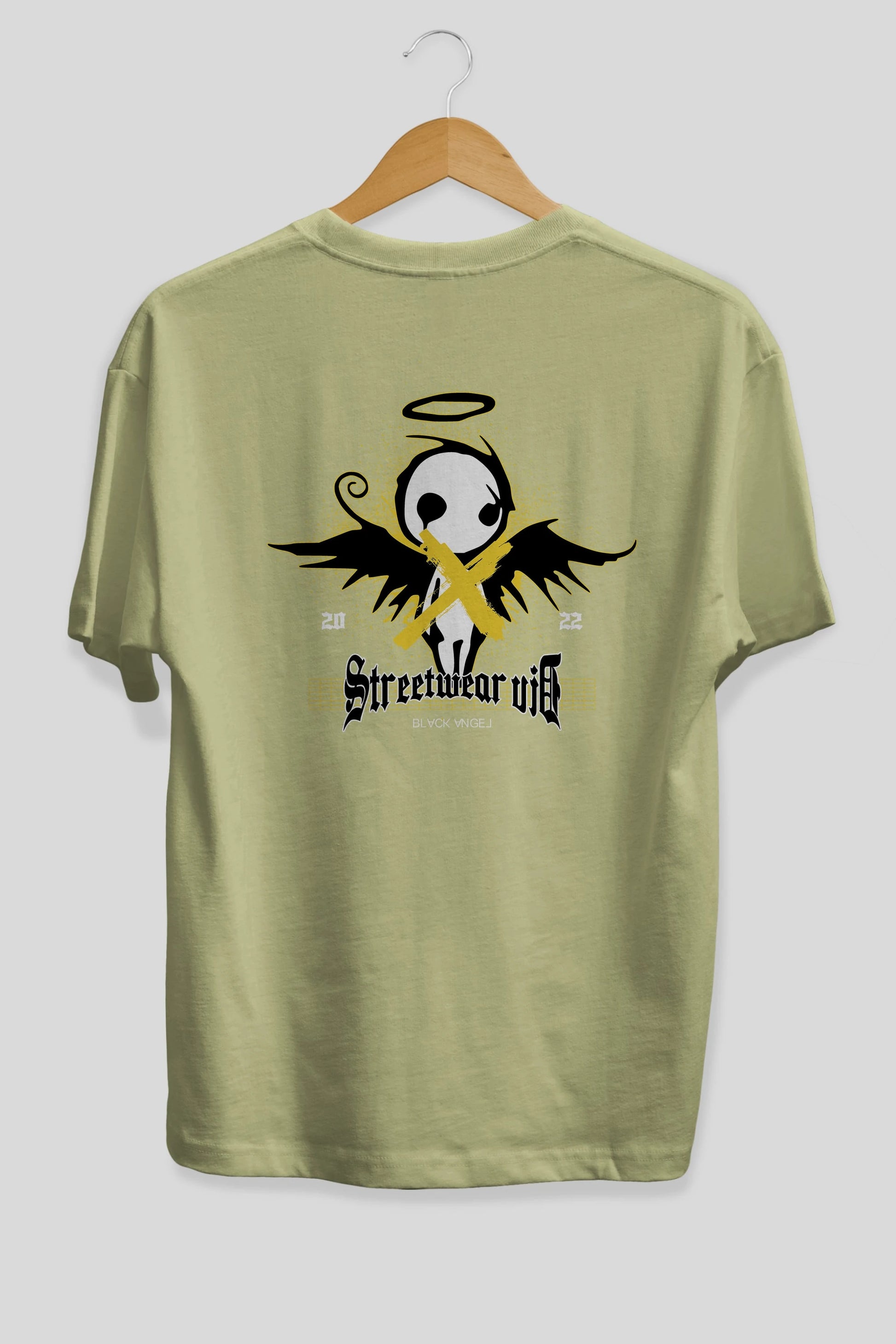 Black Angel Arka Baskılı Oversize t-shirt Erkek Kadın Unisex