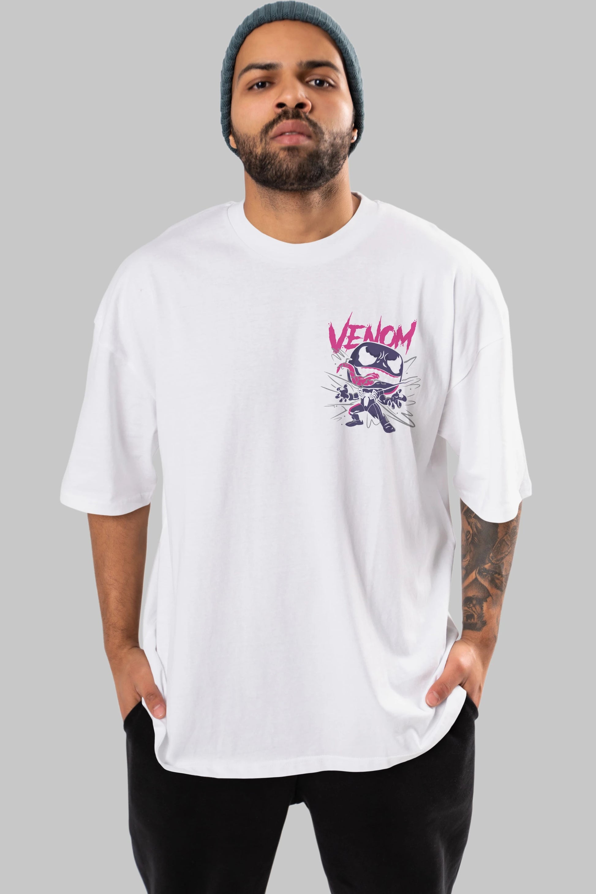 Venom (20) Ön Sol Baskılı Oversize t-shirt Erkek Kadın Unisex %100 Pamuk Bisiklet Yaka tişort