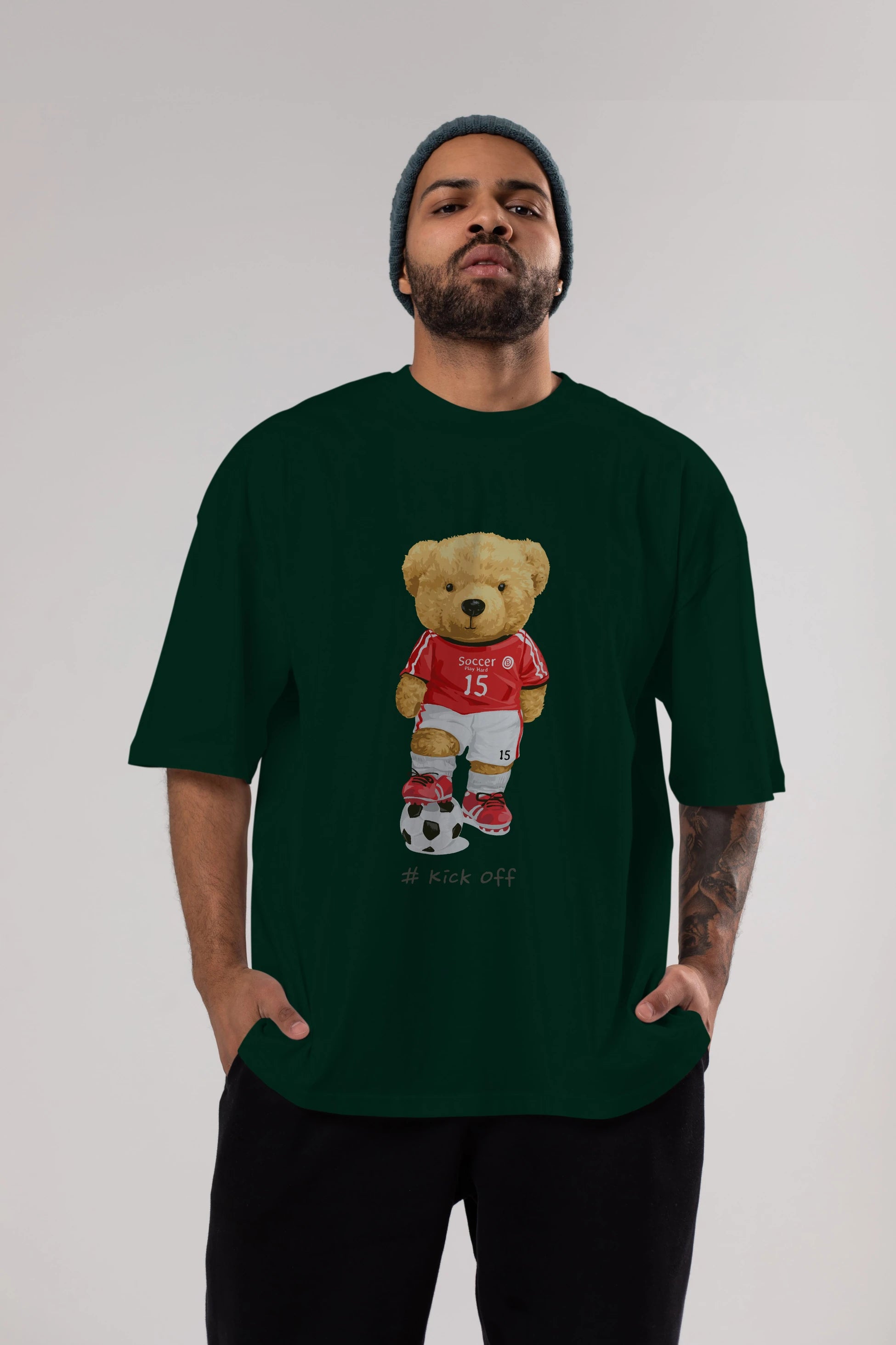 Teddy Bear Kick Off Ön Baskılı Oversize t-shirt Erkek Kadın Unisex %100 Pamuk