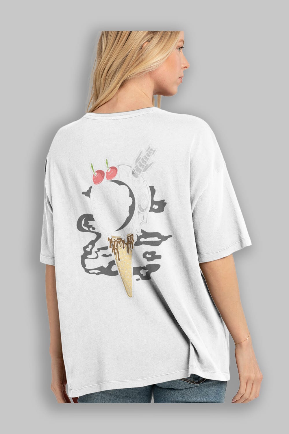 Astronaut Ice Cream Arka Baskılı Oversize t-shirt Erkek Kadın Unisex