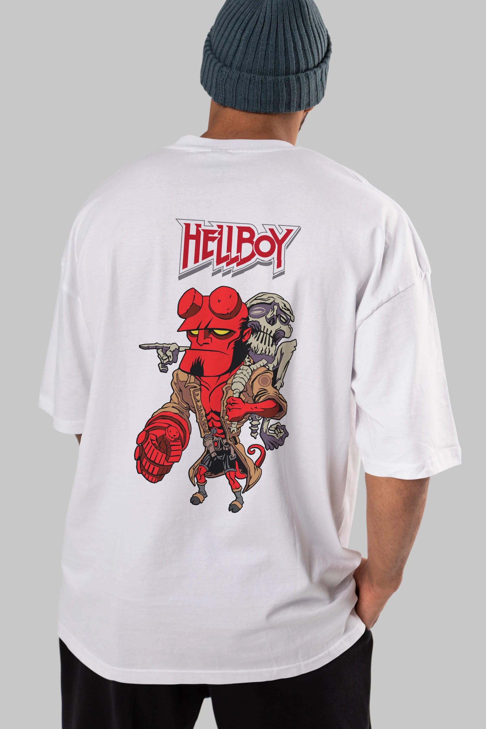 Hellboy (2) Arka Baskılı Oversize t-shirt Erkek Kadın Unisex %100 Pamuk Bisiklet Yaka tişort