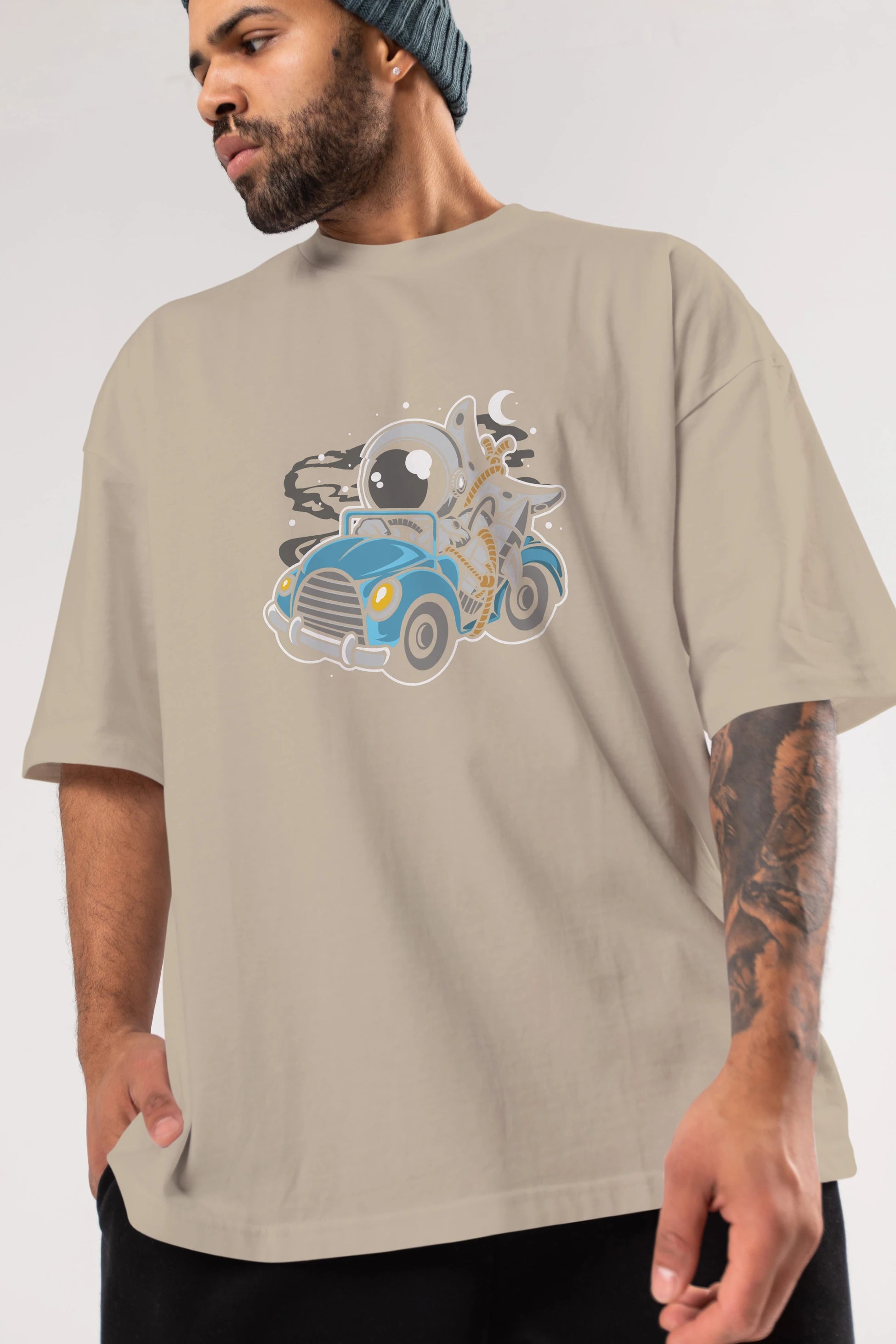 Astronaut Journey Ön Baskılı Oversize t-shirt Erkek Kadın Unisex