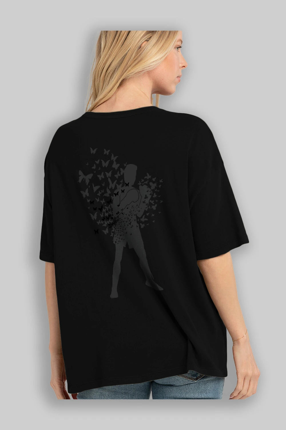 Float Like Butterfly Sting Like Bee Arka Baskılı Oversize t-shirt %100 pamuk Erkek Kadın Unisex