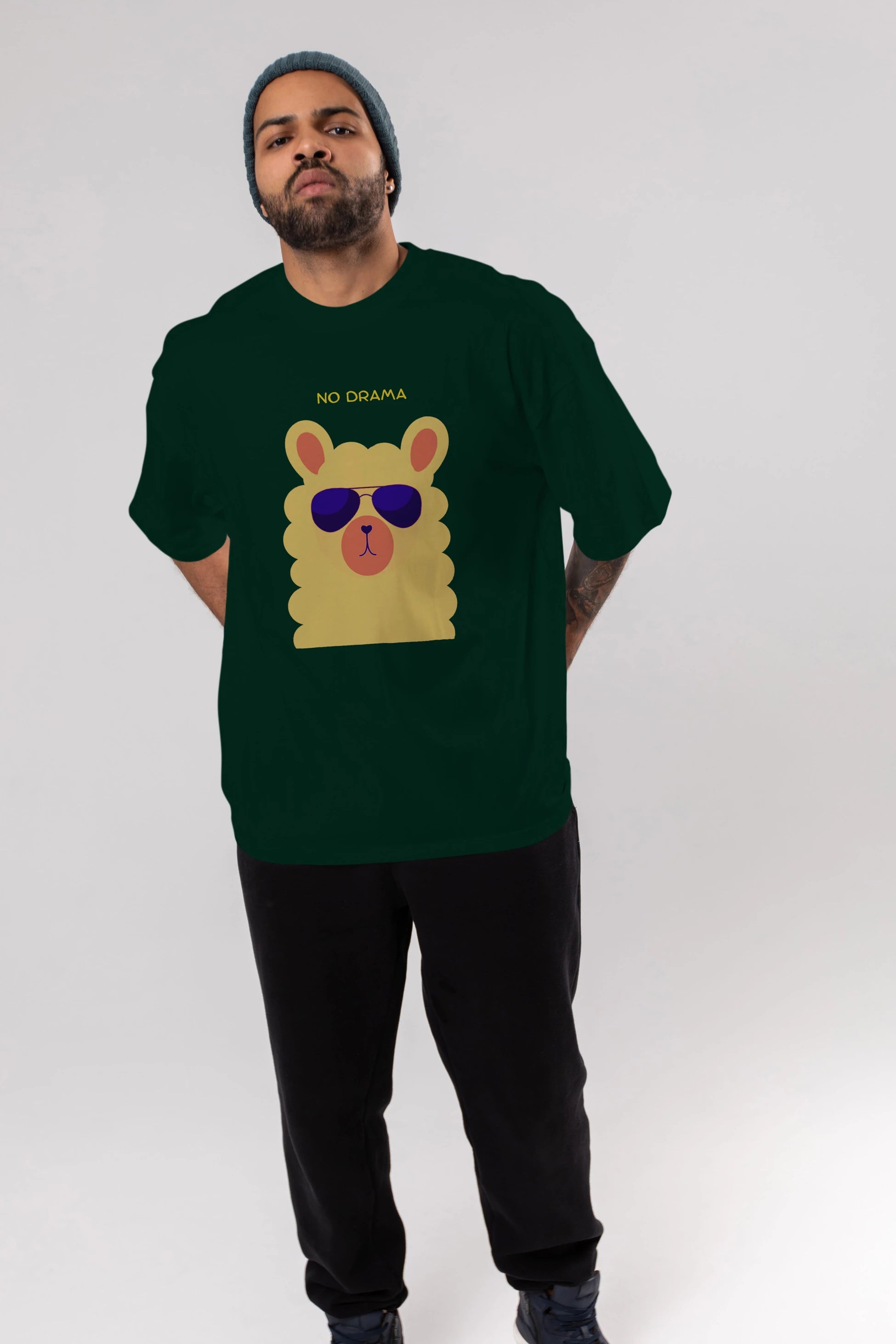 No Drama Yazılı Lama Ön Baskılı Oversize t-shirt Erkek Kadın Unisex