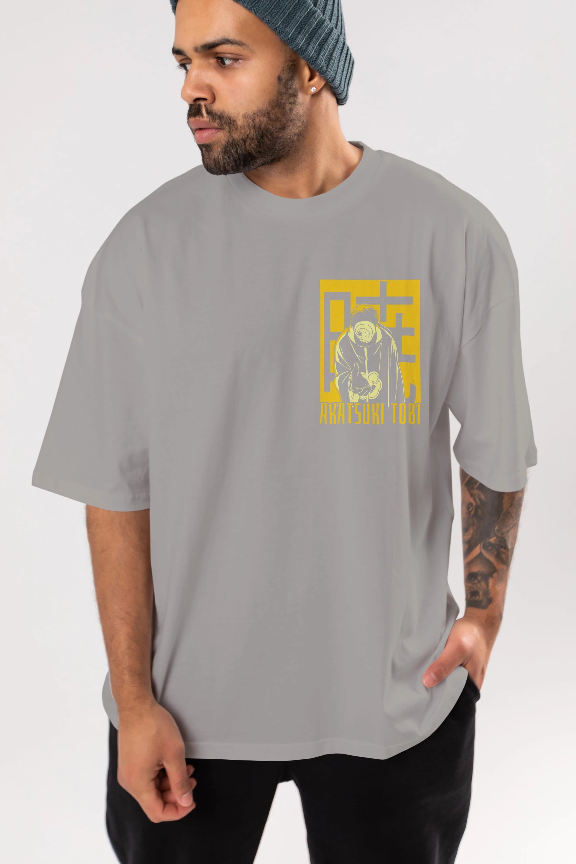 AKATSUKI OBITO NARUTO Ön Sol Baskılı Oversize t-shirt Erkek Kadın Unisex %100 Pamuk Bisiklet Yaka tişort
