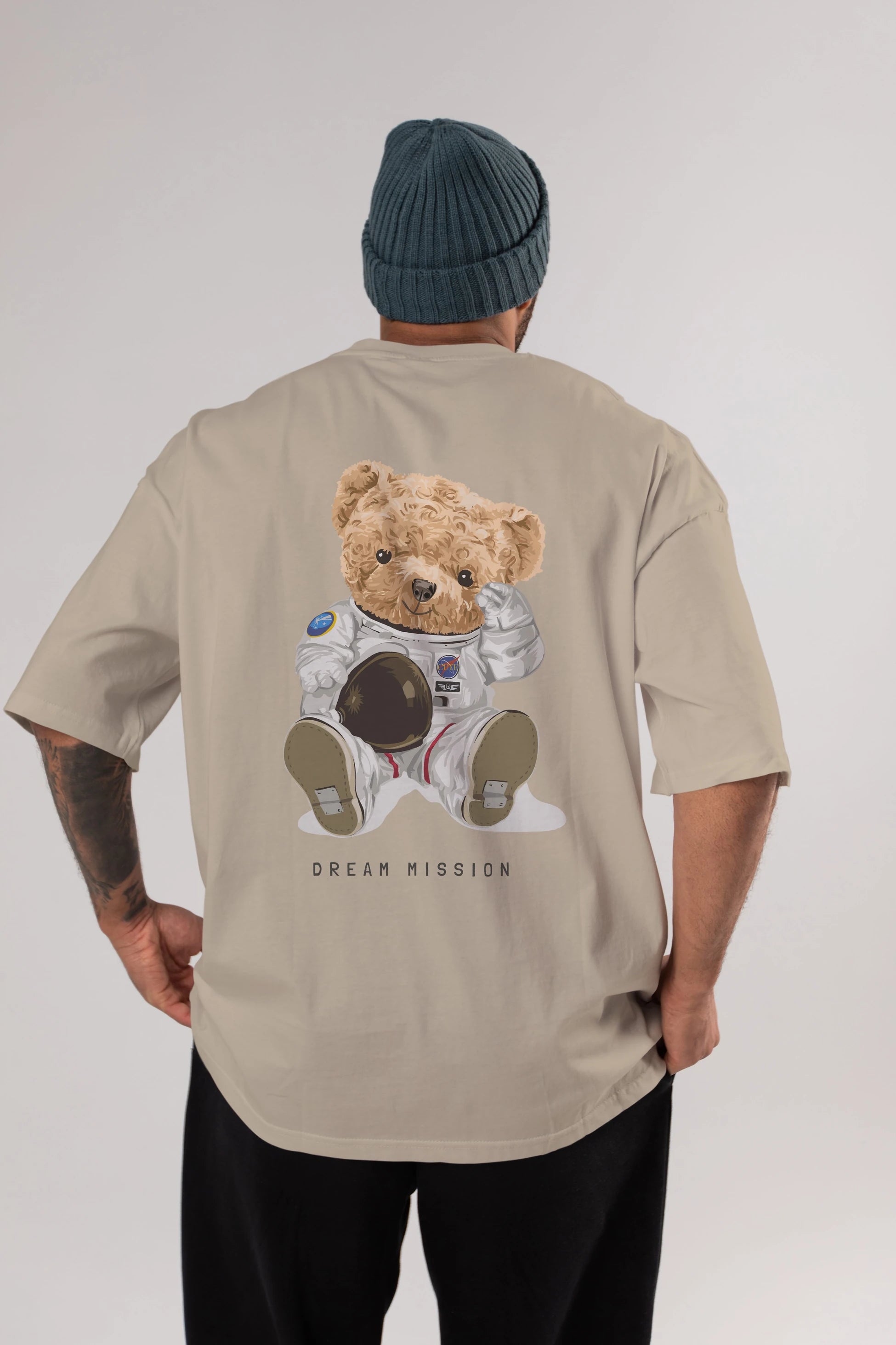 Teddy Bear Asrtonot Arka Baskılı Oversize t-shirt Erkek Kadın Unisex %100 Pamuk