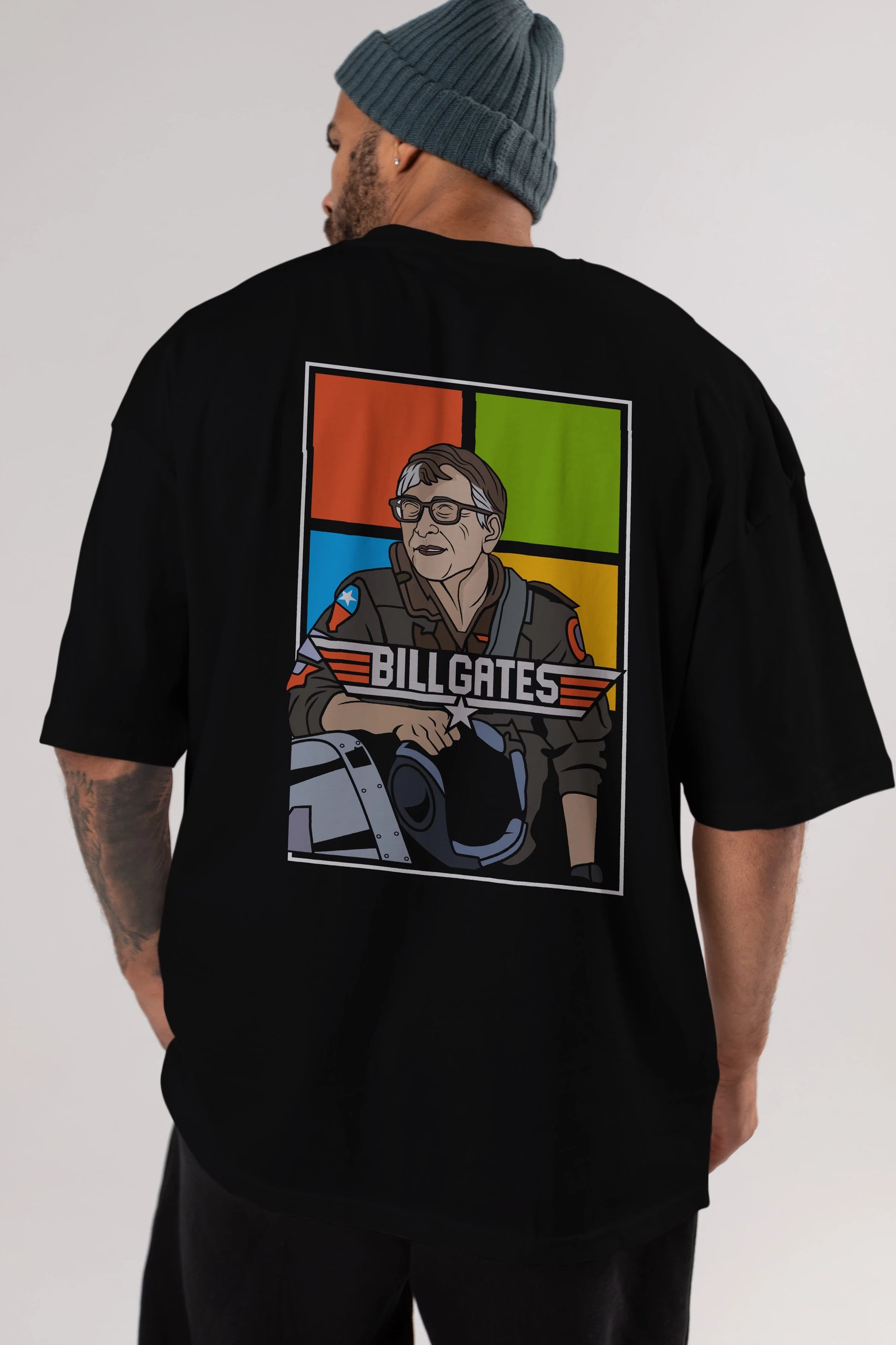 Bill Gates Top Gun Arka Baskılı Oversize t-shirt Erkek Kadın Unisex %100 Pamuk tişort